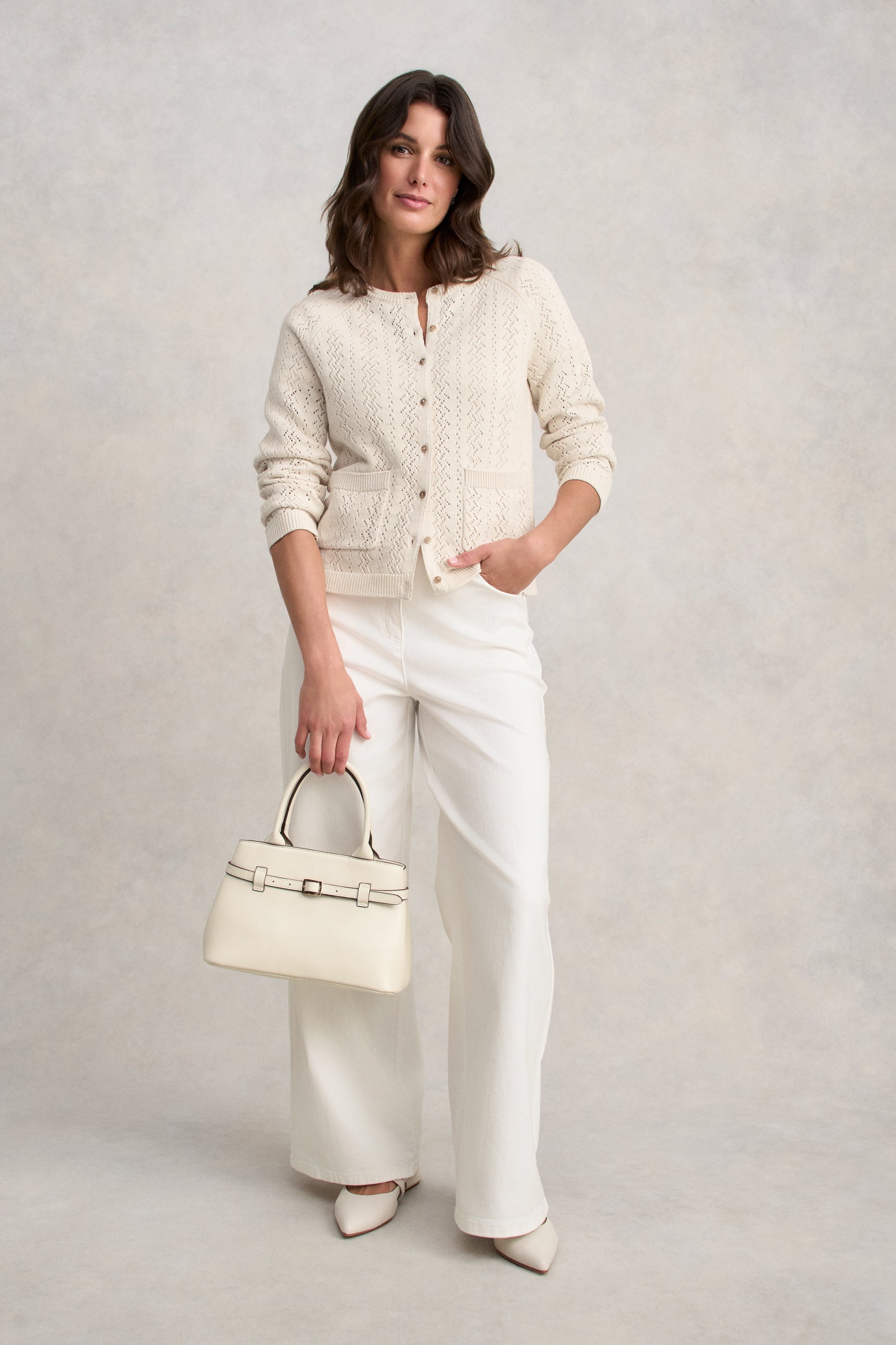 Pointelle Cardigan - Ecru-Tactilefable