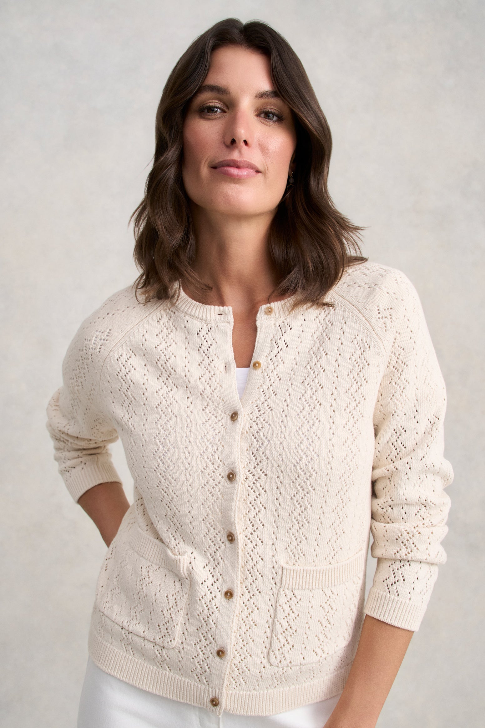 Pointelle Cardigan - Ecru-Tactilefable