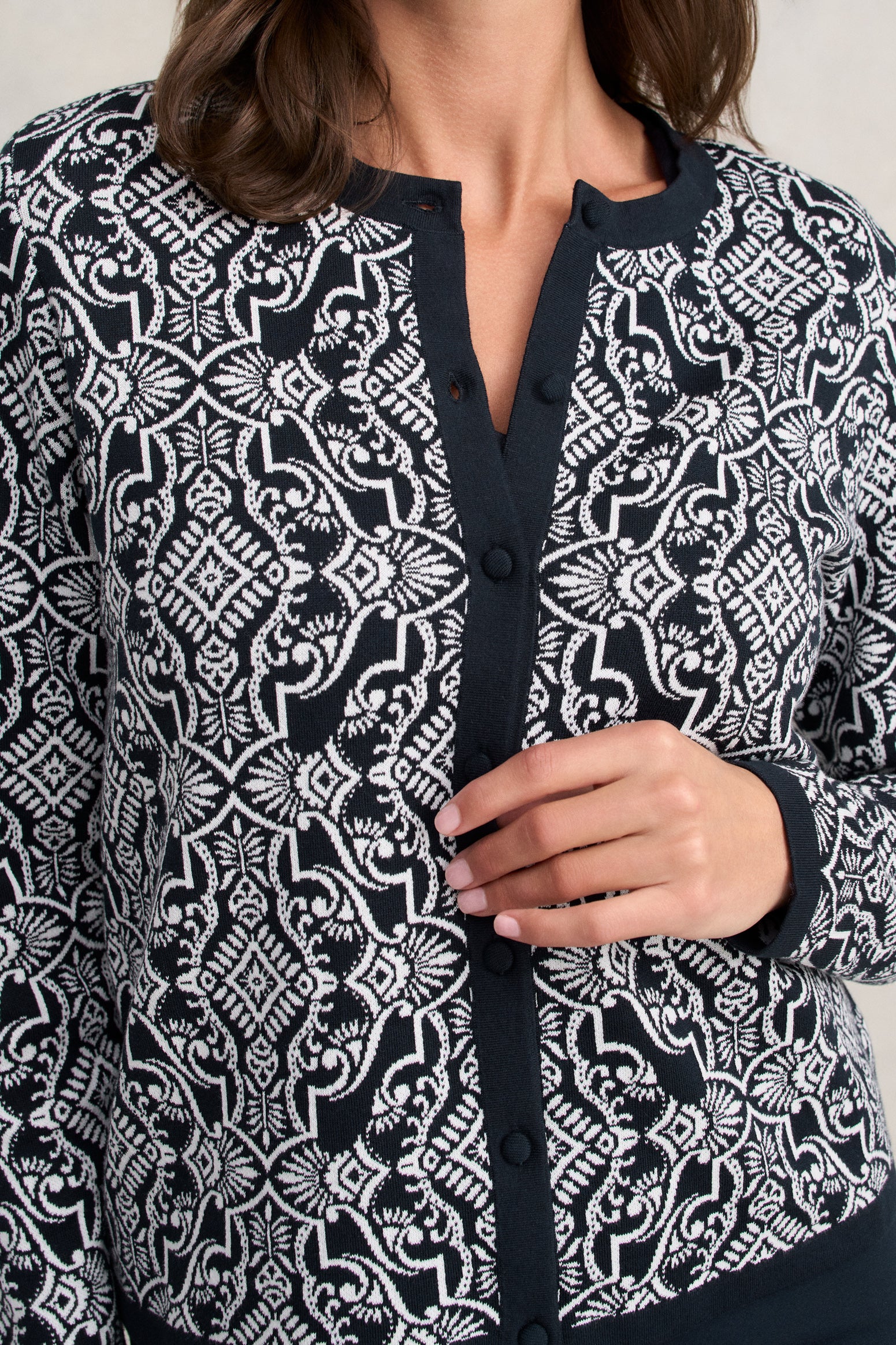 Cotton Jacquard Cardigan - Two Tone Print-Tactilefable