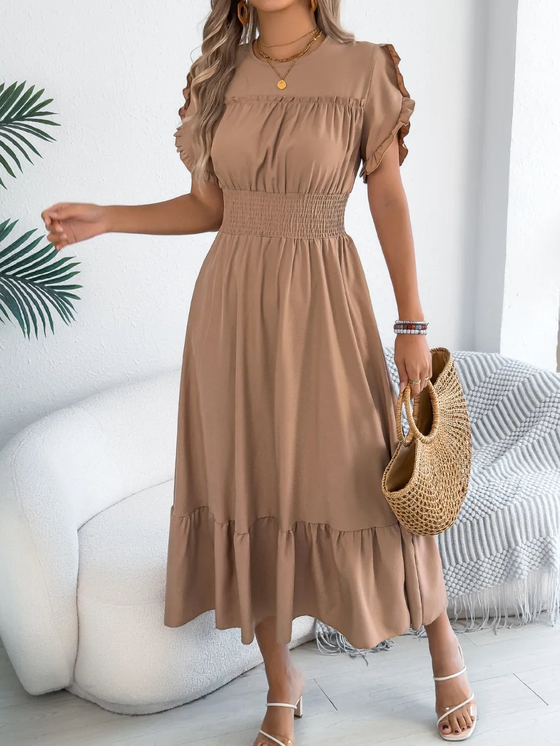 Frill Neck Midi Dress | 3 Colors | Poundton-Tactilefable