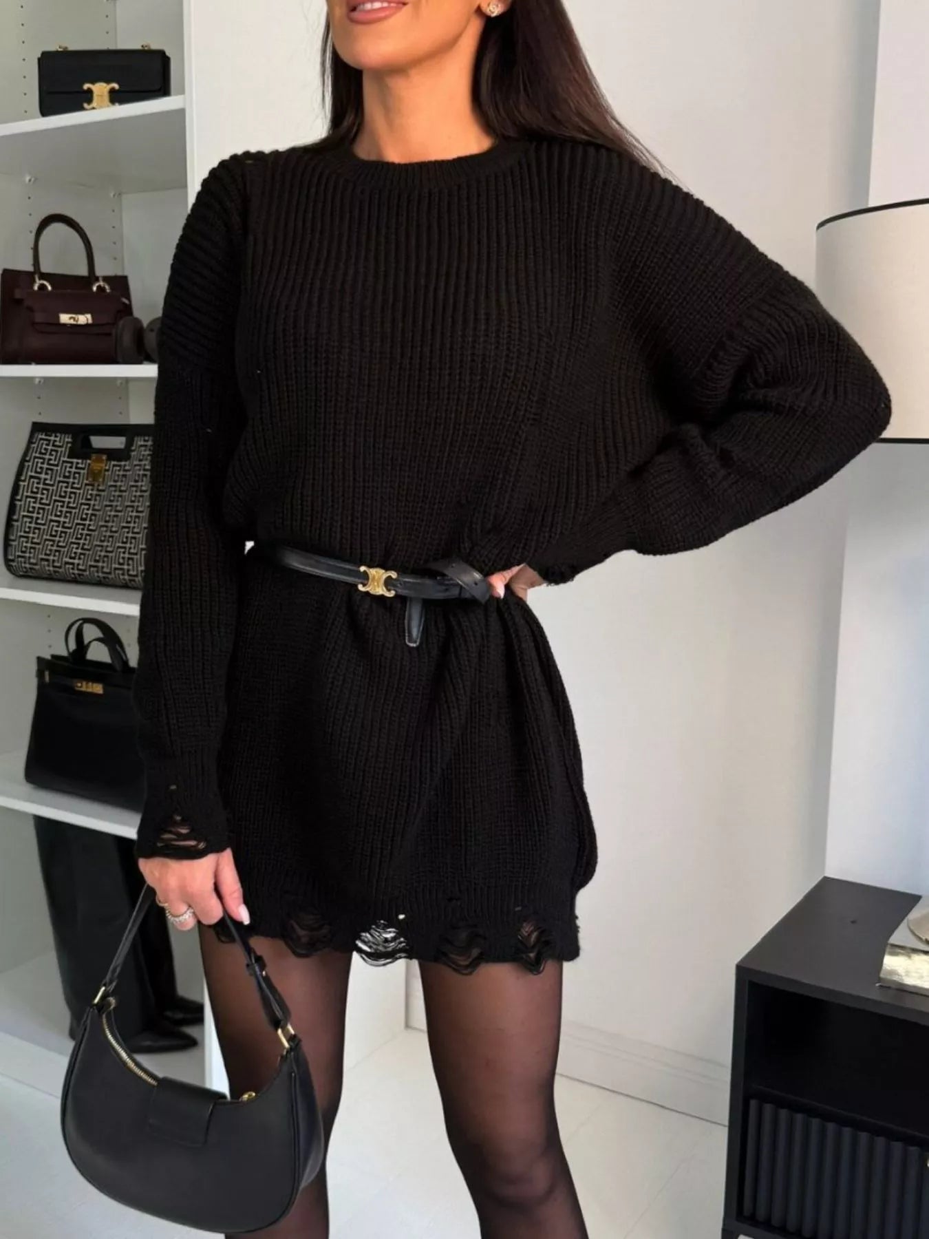 Shred Effect Sweater Dress | 3 Colors-Tactilefable