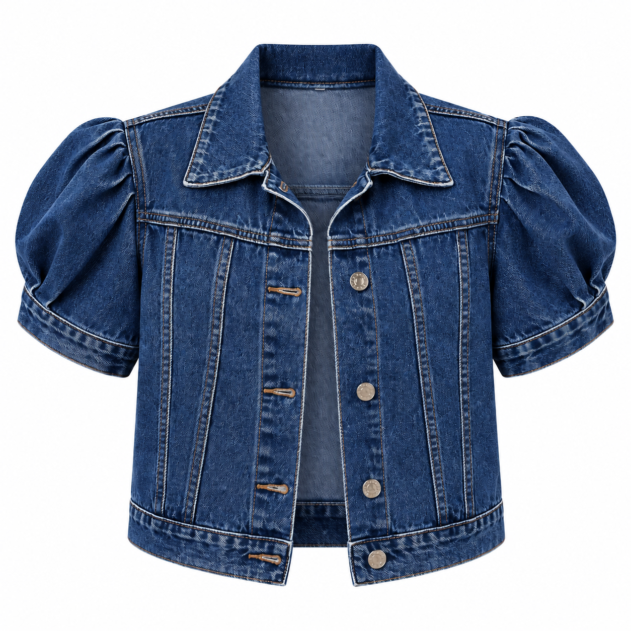 Puff Sleeve Cropped Denim Jacket-Tactilefable