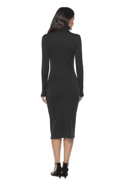 Ivana 60's Ribbed Turtleneck Long Sleeve Wiggle Dress | 4 Colors | Poundton-Tactilefable