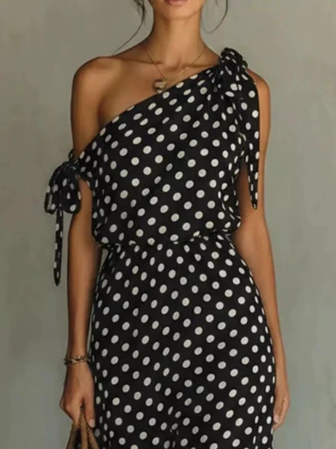 Dorothea One-Shoulder Polka Dot Midi Dress | 6 Colors-Tactilefable