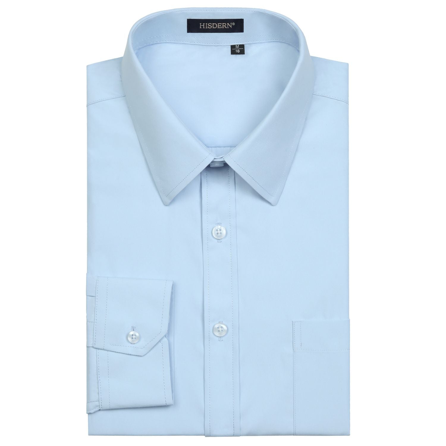 Light Blue Cotton Blend Classic Fit Men's Dress Shirt for Business-Tactilefable