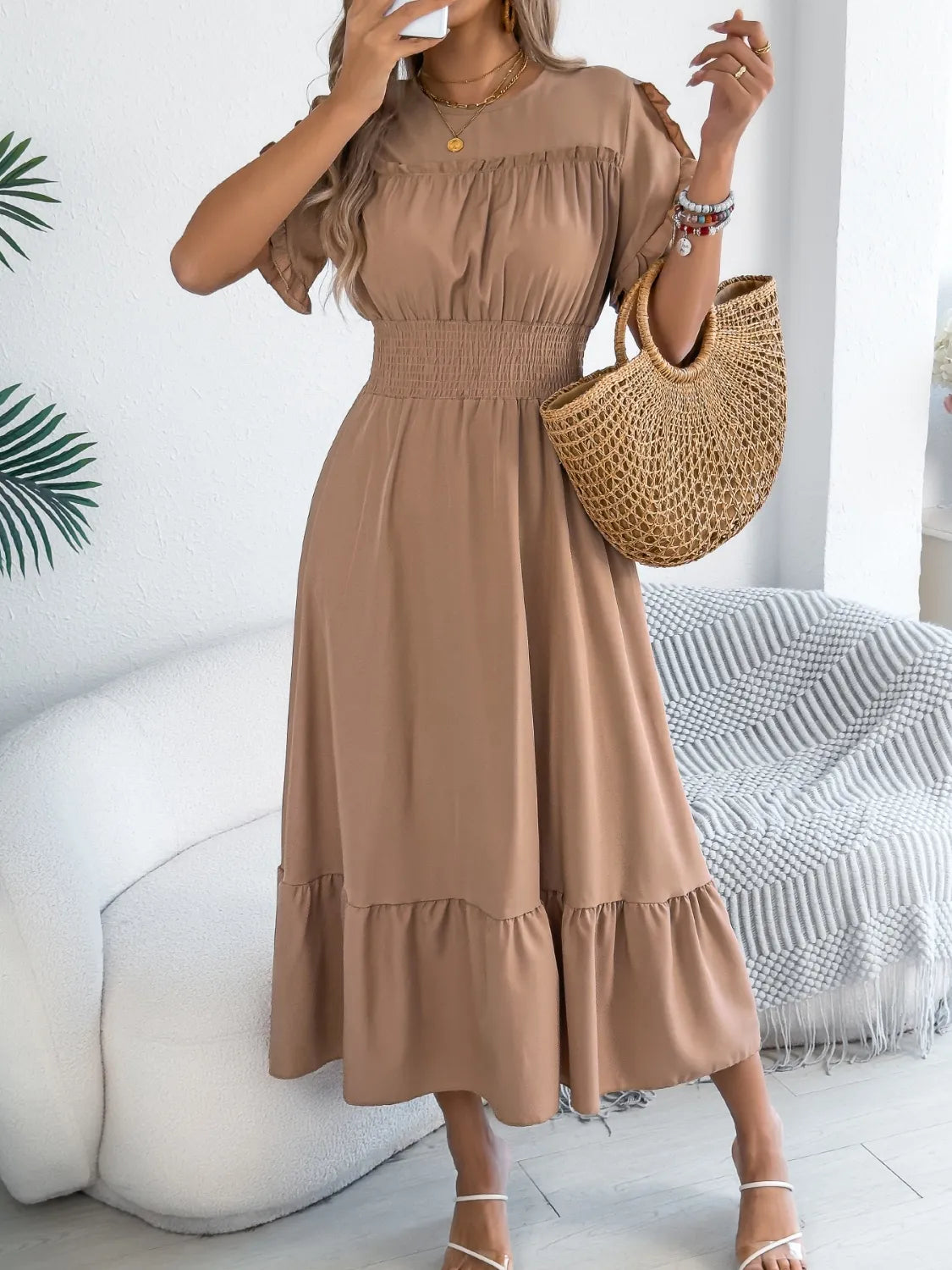 Frill Neck Midi Dress | 3 Colors | Poundton-Tactilefable