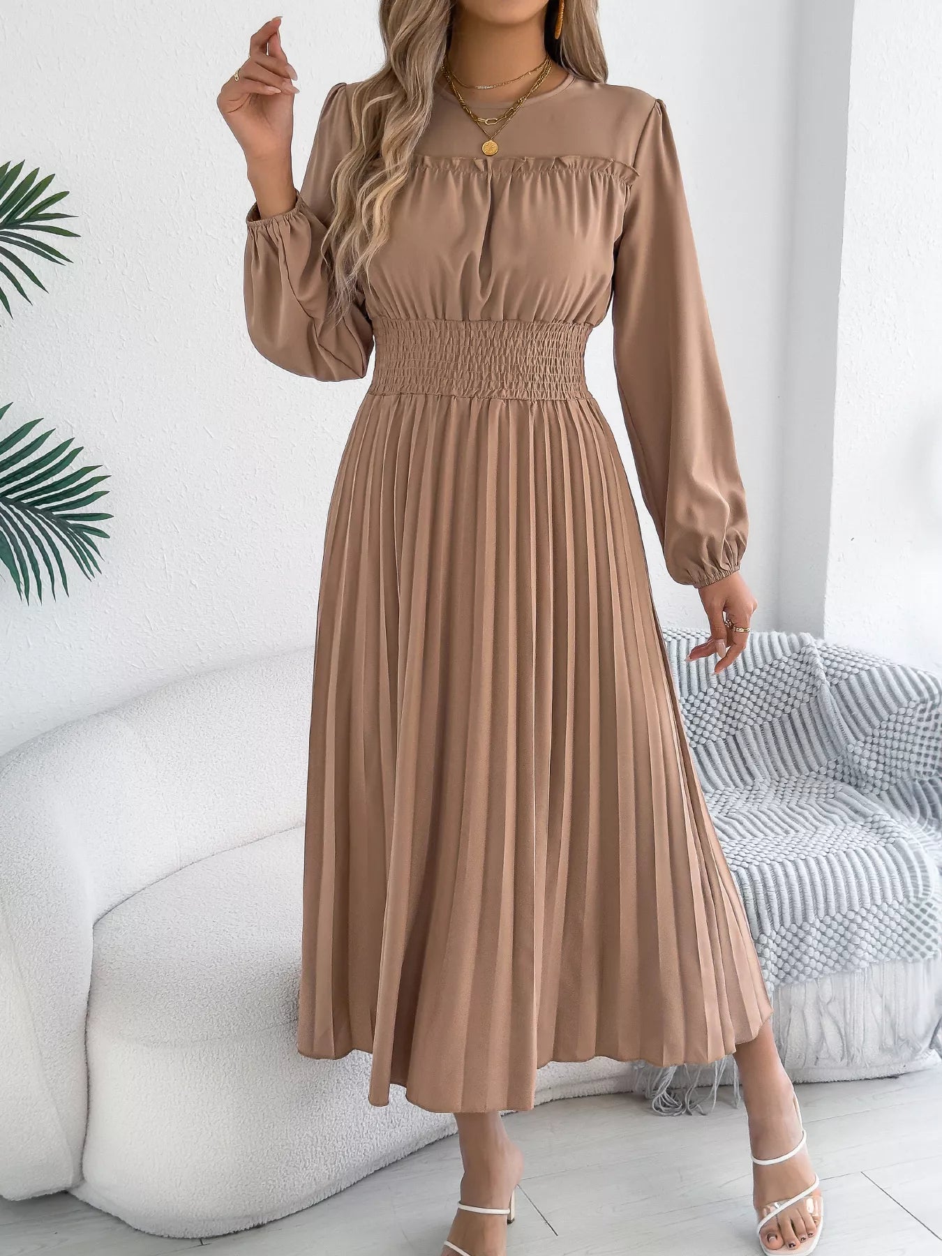Pleated Waist-Defined Midi Dress | 3 Colors | Poundton-Tactilefable