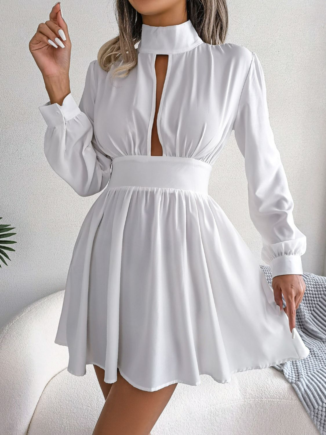 Jennifer Cutout Turtleneck A-Line 80s Swing Mini Dress | 3 Colors-Tactilefable