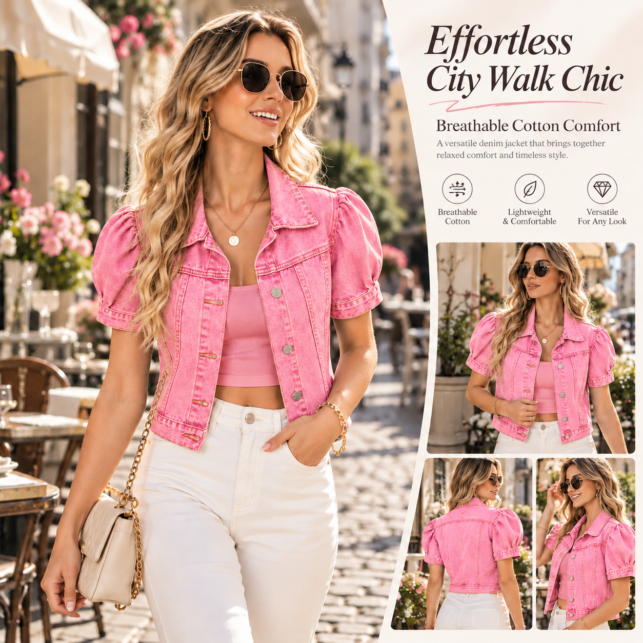 Puff Sleeve Cropped Denim Jacket-Tactilefable