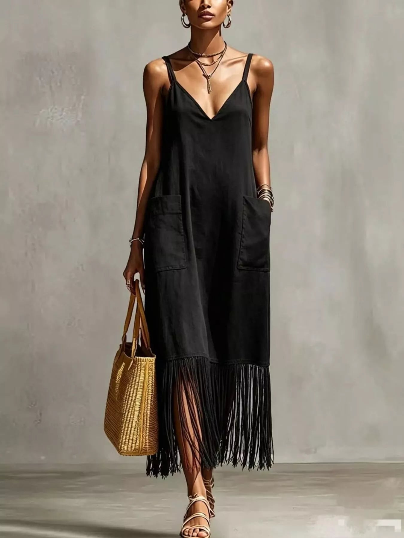 Coco Fringe Spaghetti Strap Dress | 5 Colors-Tactilefable