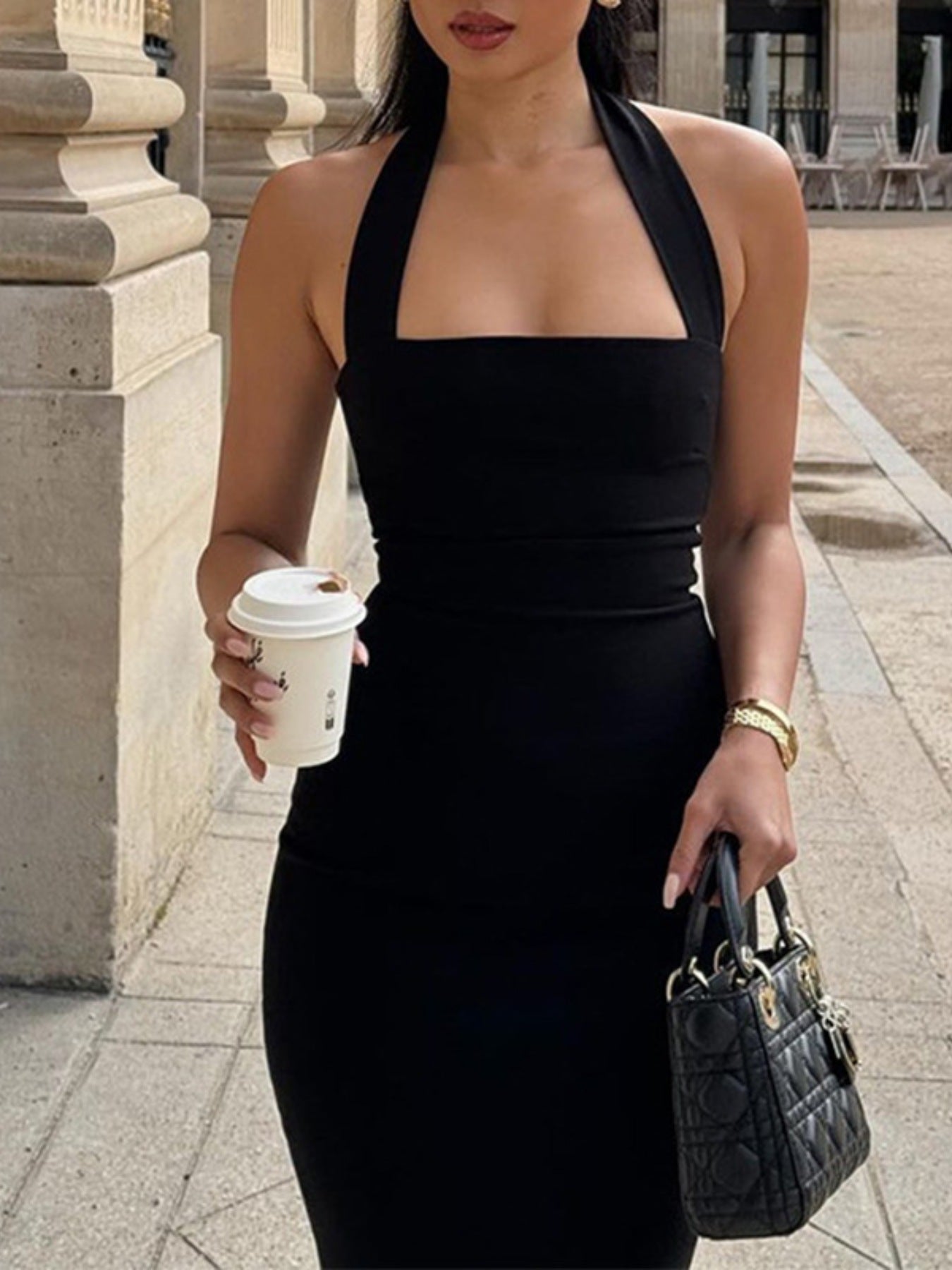 Midnight Muse Halter Midi Dress-Tactilefable