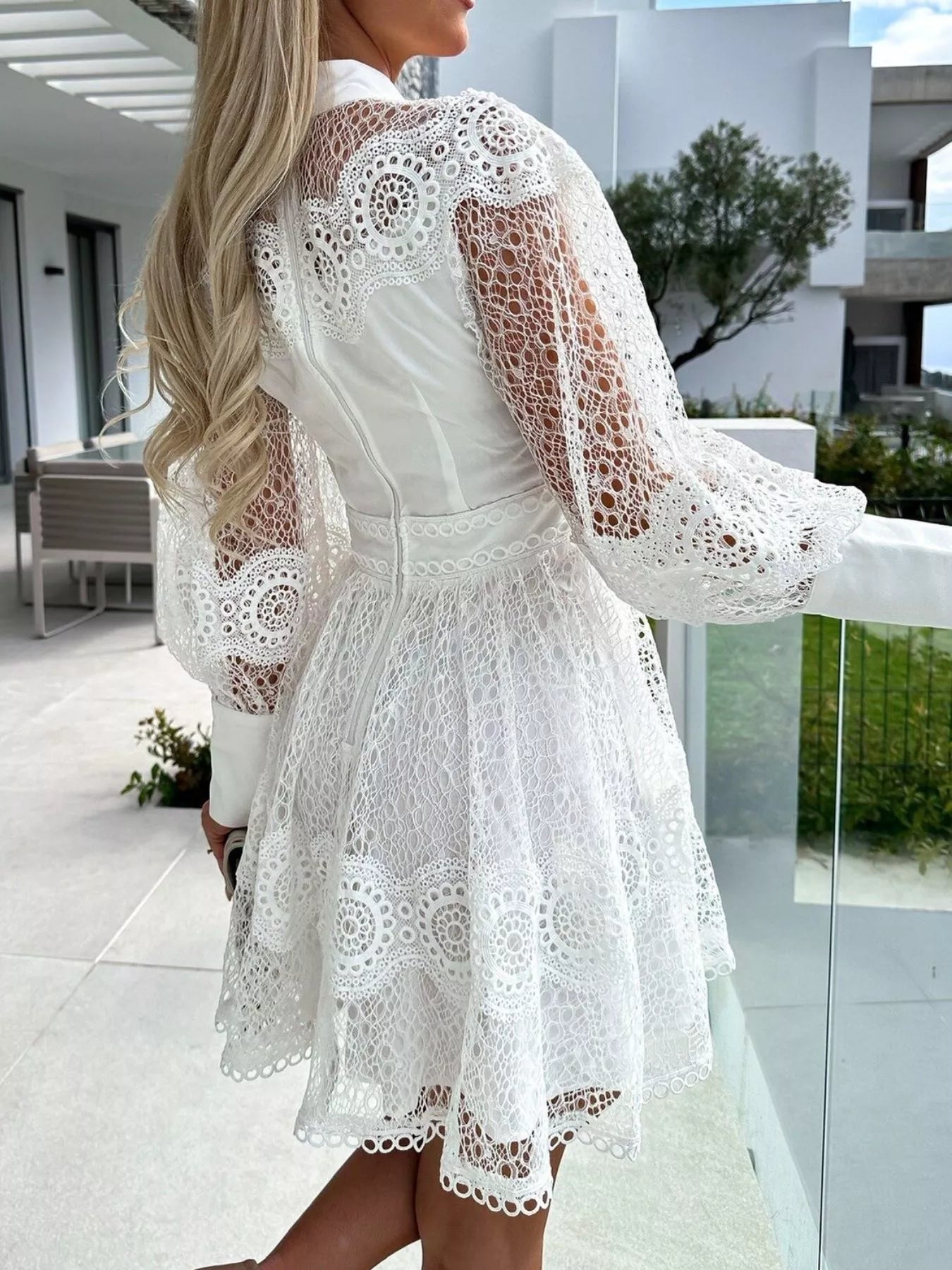 Althea Vintage Lace Lantern Sleeve Mini Dress | 2 Colors | Poundton-Tactilefable