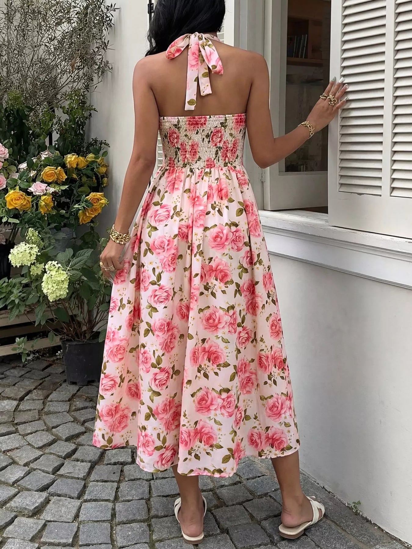 Floral Halter Midi Dress-Tactilefable