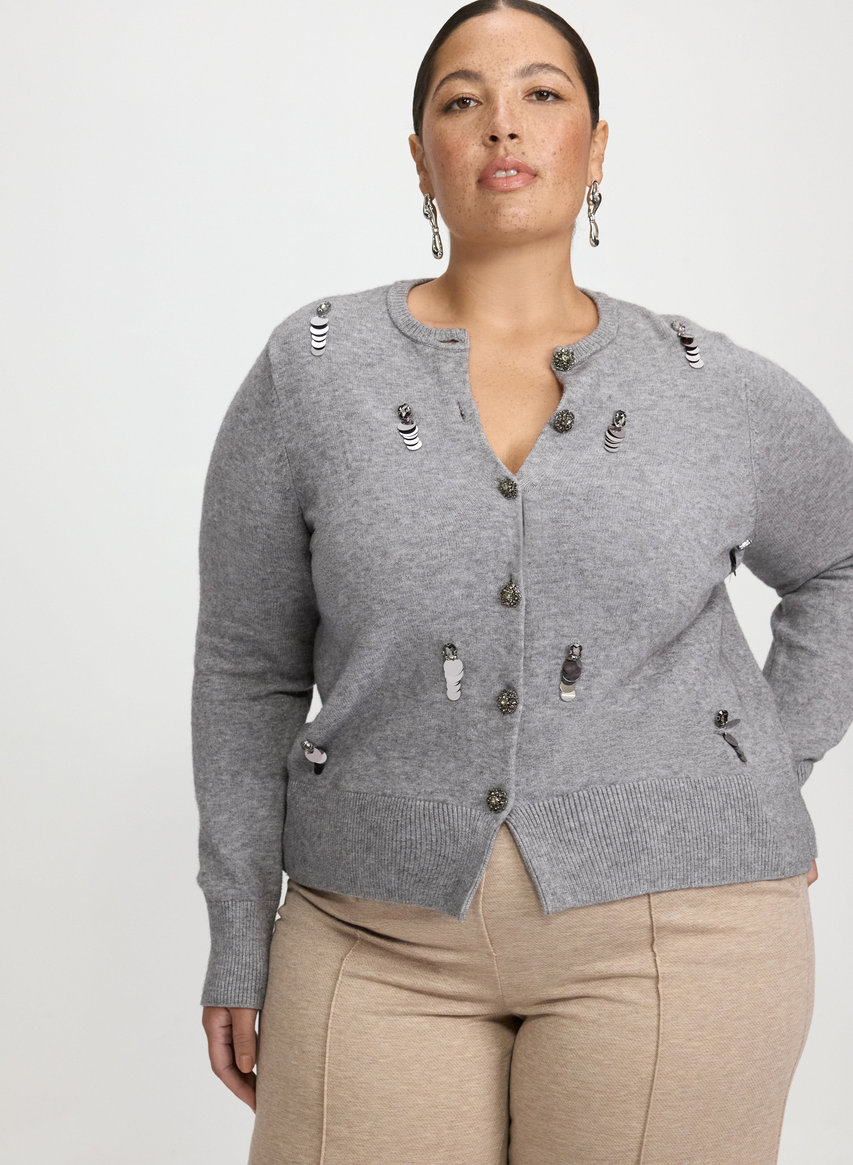 Embellished Jeweled Button Cardigan-Tactilefable