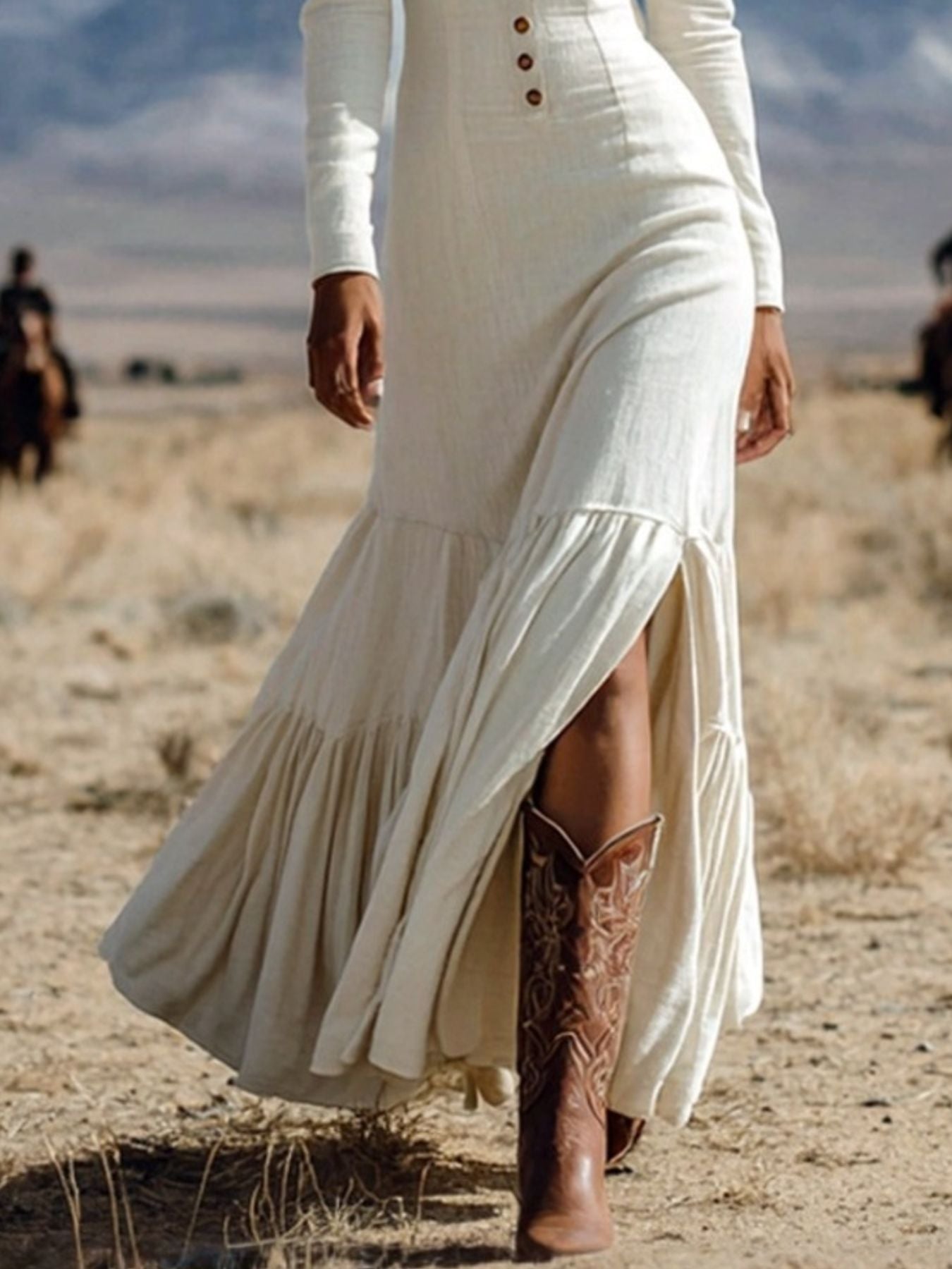 Tiered Slit Long-Sleeve Maxi Dress | 3 Colors-Tactilefable
