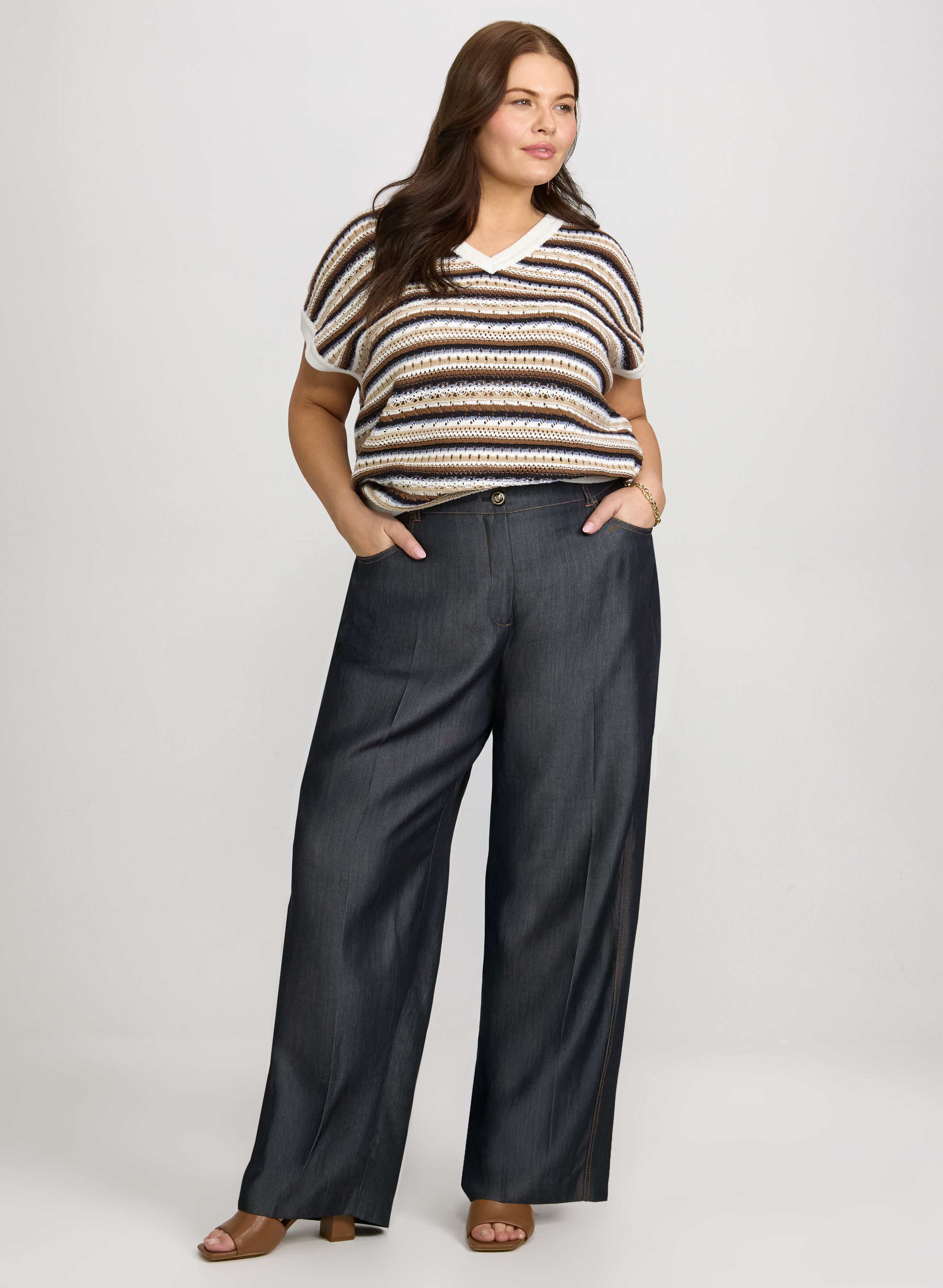 Stripe Pointelle Knit Sweater-Tactilefable