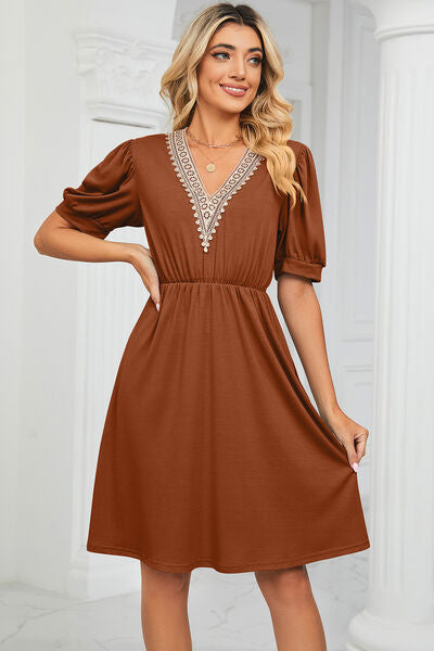 Calipso V-Neck Puff Sleeve Dress | 8 Colors-Tactilefable