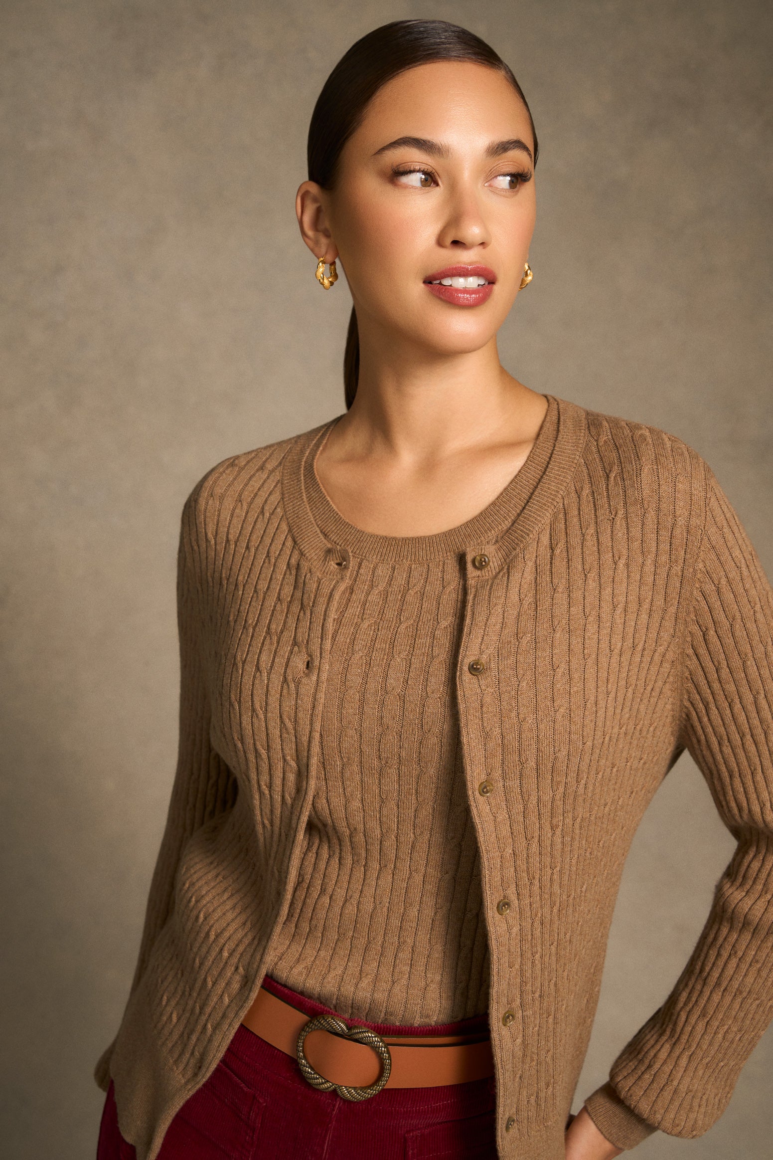 Cable Knit Cardigan - Praline-Tactilefable