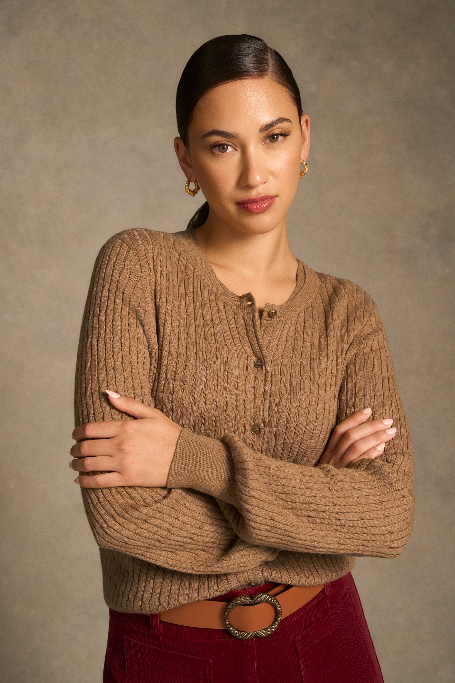Cable Knit Cardigan - Praline-Tactilefable