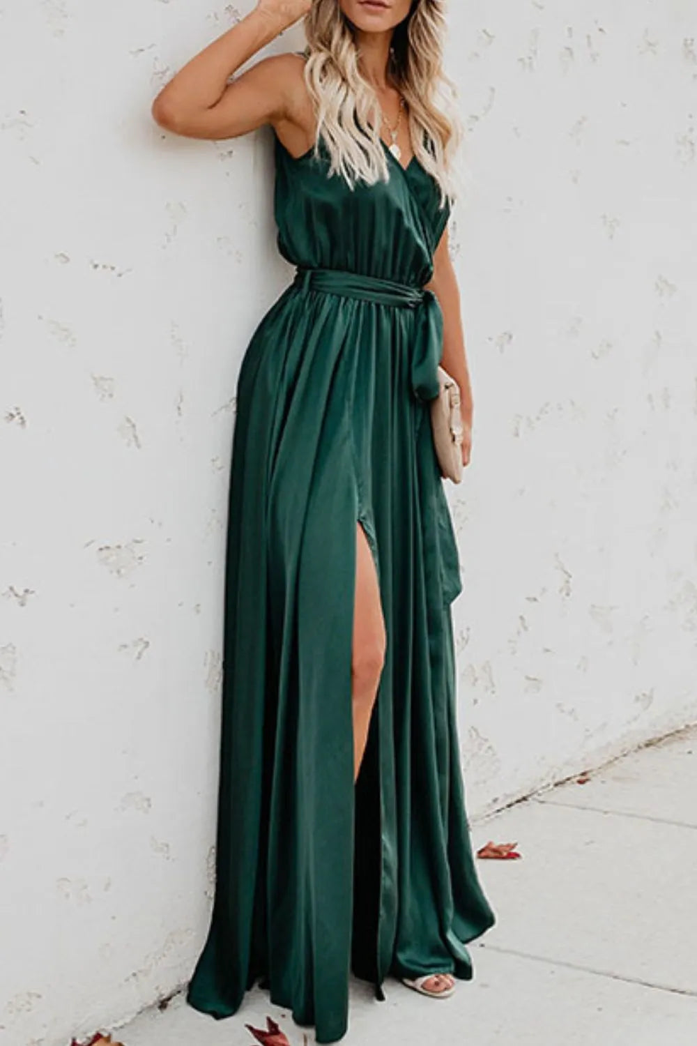 Gilded Hour Surplice Tie Waist Maxi Dress | 3 colors | Poundton-Tactilefable