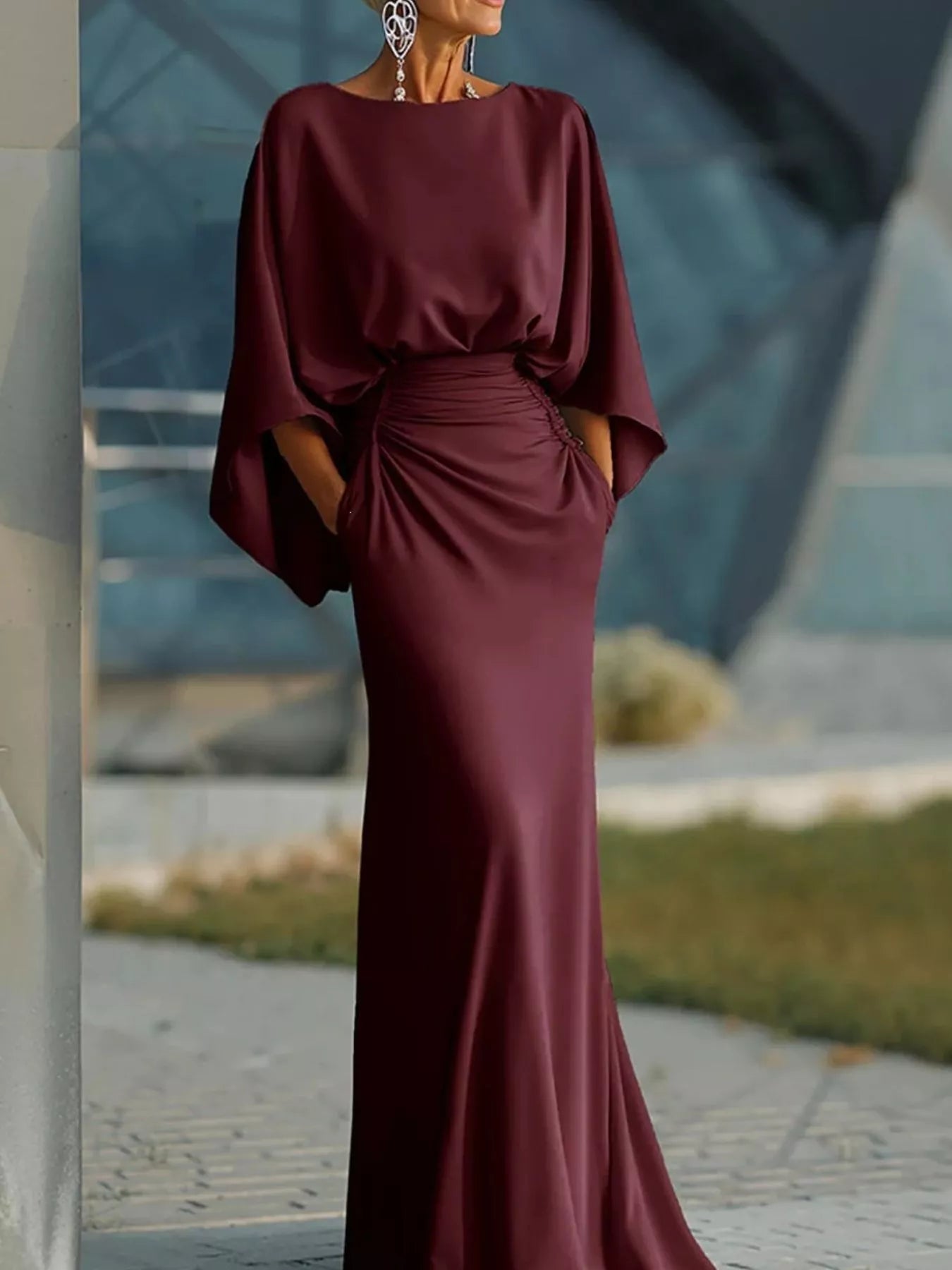 Batwing Ruched Maxi Dress | 6 Colors-Tactilefable