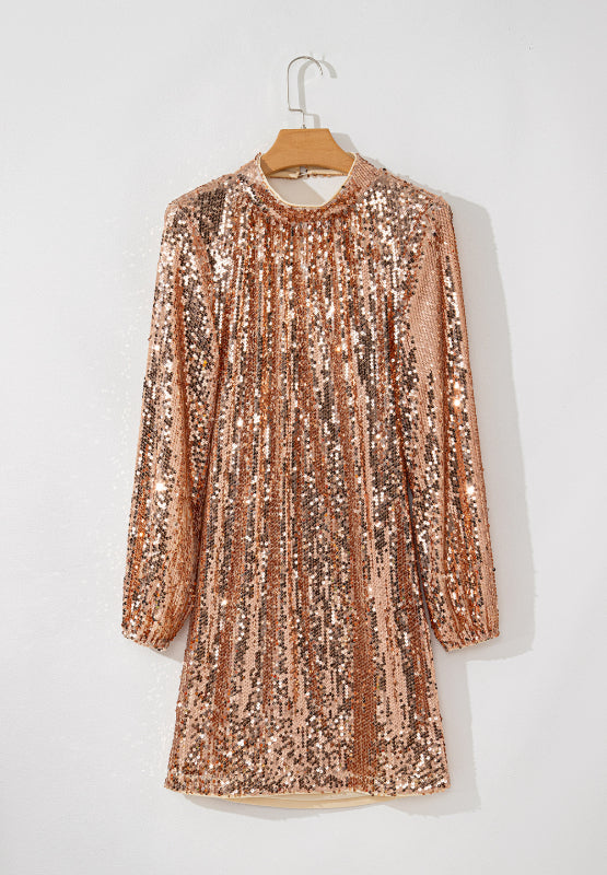 Harper Backless Sequin Mock Neck Long Sleeve Mini Dress-Tactilefable
