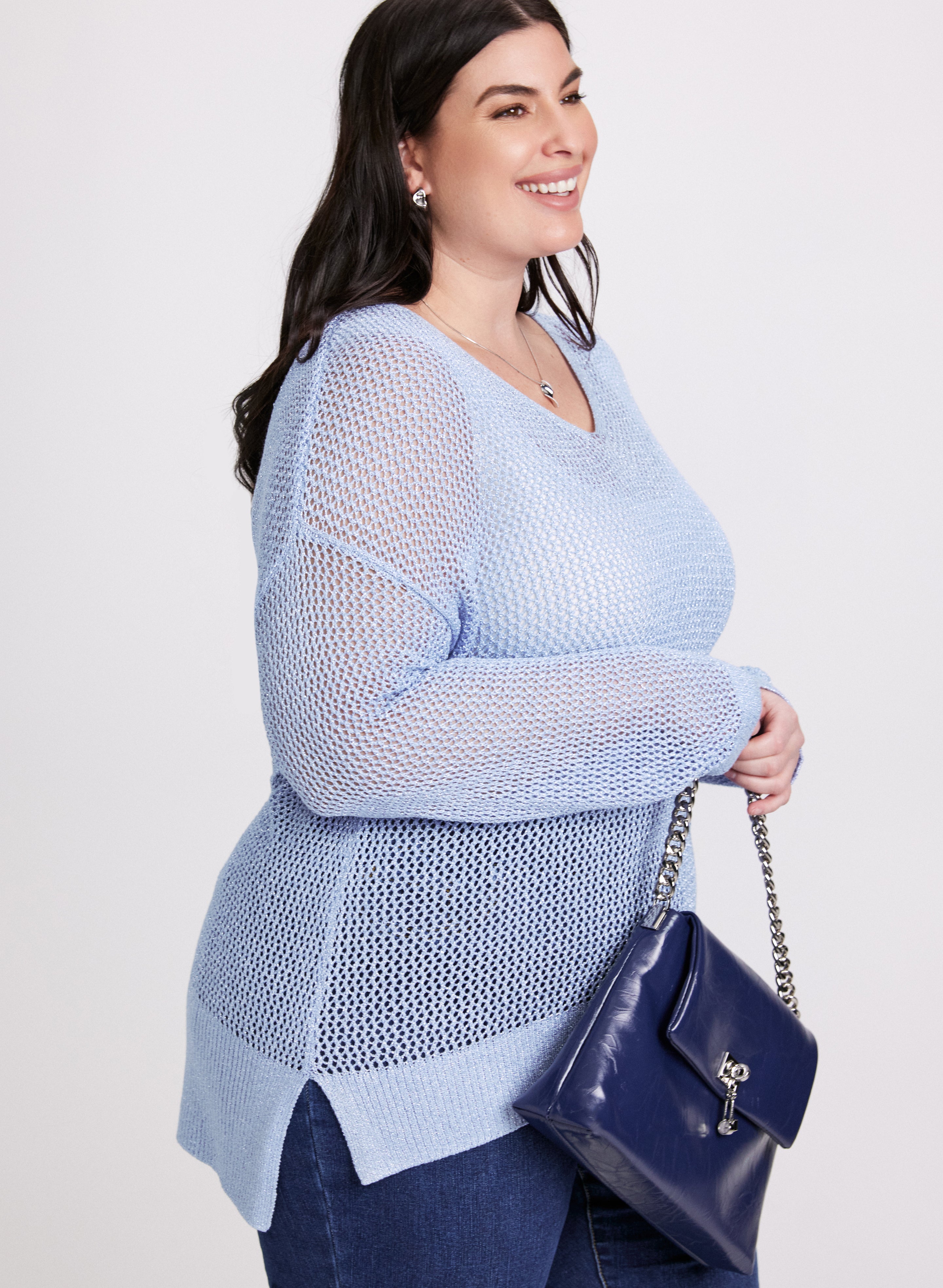 Glitter Knit Open Weave Sweater-Tactilefable