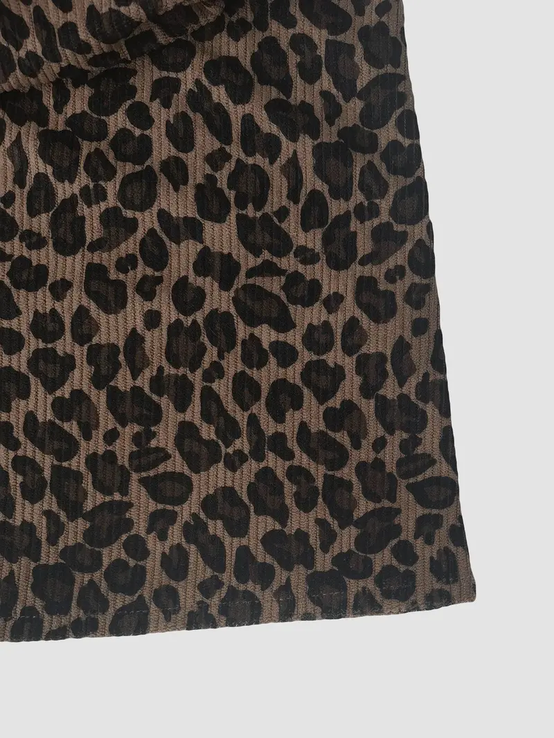 Women's High Neck Inner Layer + Leopard Print Strap Skirt Set, Casual Daily Spring Autumn Commuter, Two-Piece Ensemble, Top And Skirt Set