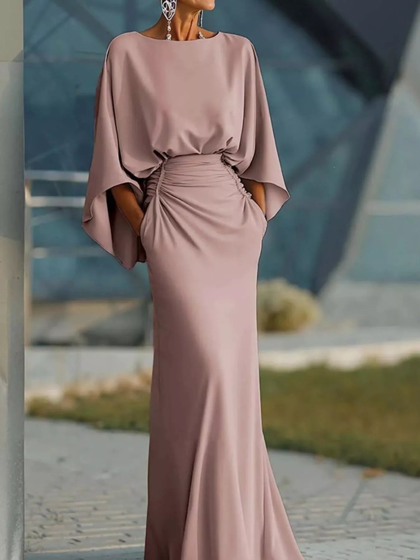 Batwing Ruched Maxi Dress | 6 Colors-Tactilefable