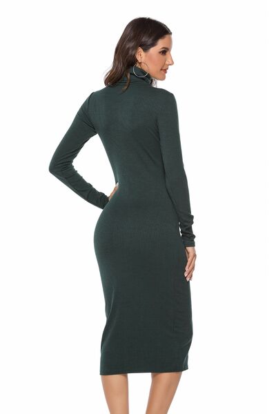 Ivana 60's Ribbed Turtleneck Long Sleeve Wiggle Dress | 4 Colors | Poundton-Tactilefable