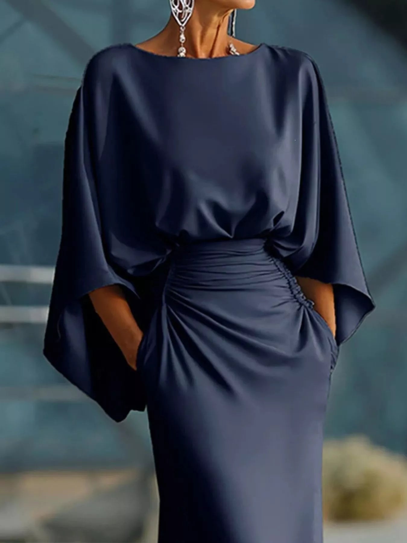 Batwing Ruched Maxi Dress | 6 Colors-Tactilefable