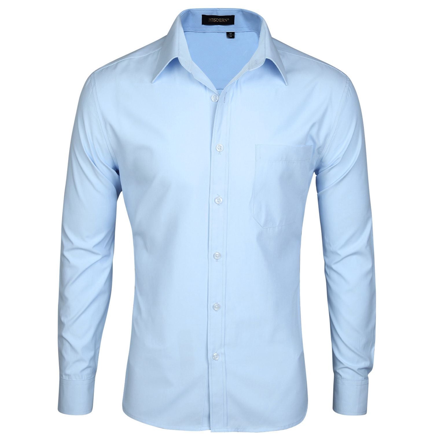 Light Blue Cotton Blend Classic Fit Men's Dress Shirt for Business-Tactilefable
