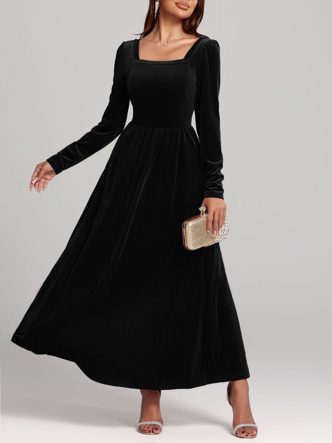 Faerie Velvet Square Neck Long Sleeve Dress | 4 Colors | Poundton-Tactilefable