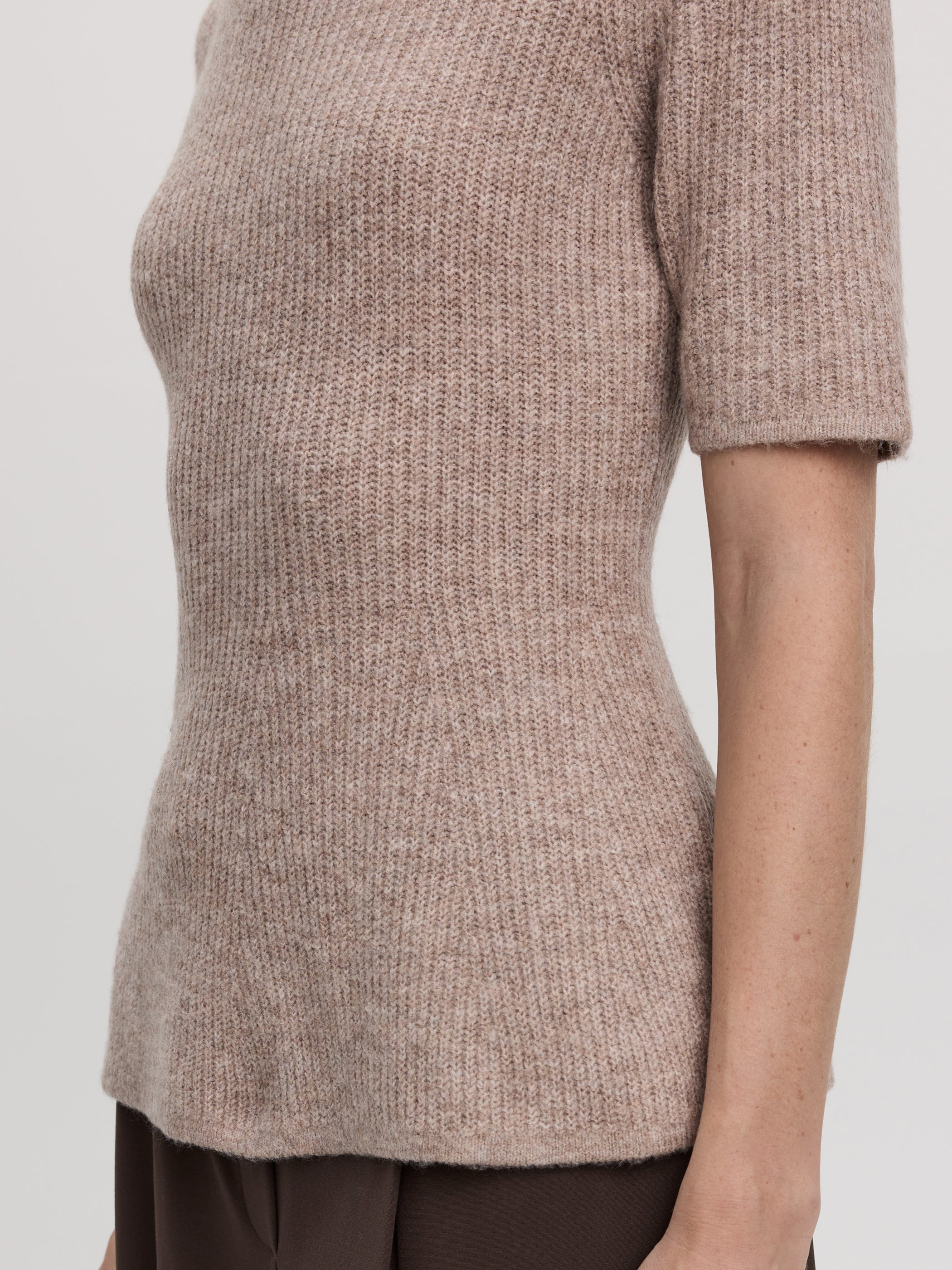 Elbow-Sleeve Crew-Neck Sweater with Half-Cardigan Stitches-Tactilefable