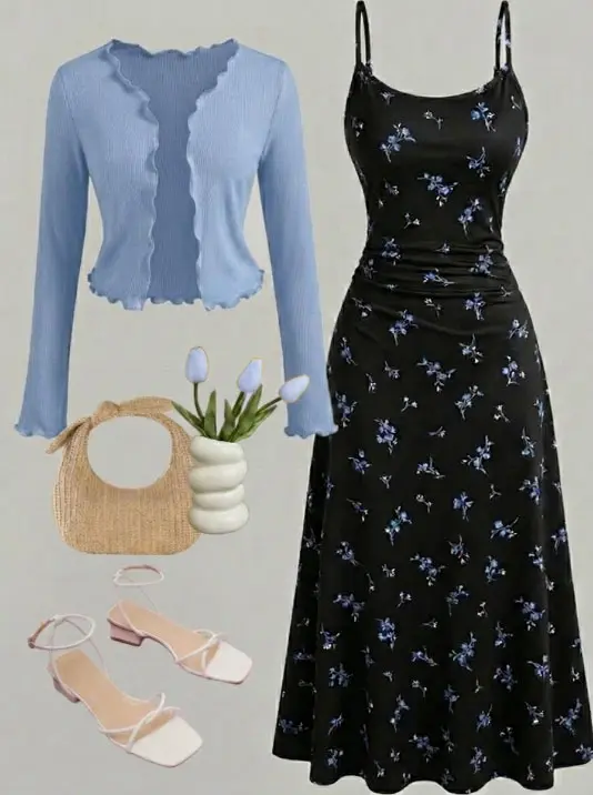 Women's Elegant Knit Cardigan + Slim Fit Halter Dress Two-Piece Set, Stylish for Daily Wear, Casual Wear, Comfortable and Chic Fashion Women's Elegant Knit Cardigan + Slim Fit Halter Dress Two-Piece Set, Stylish for Daily Wear, Casual Wear, Comfortable and Chic Fashion