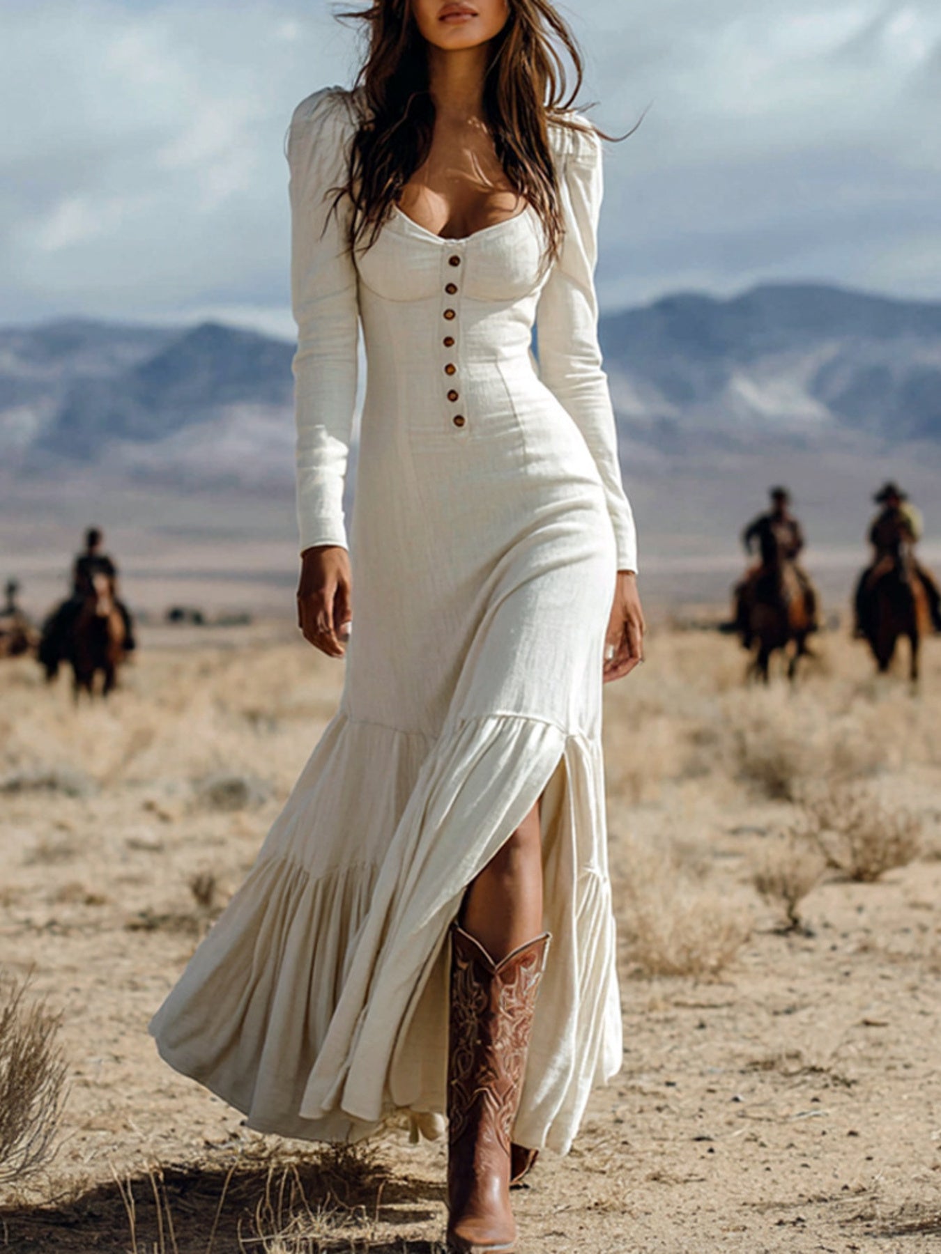 Tiered Slit Long-Sleeve Maxi Dress | 3 Colors-Tactilefable