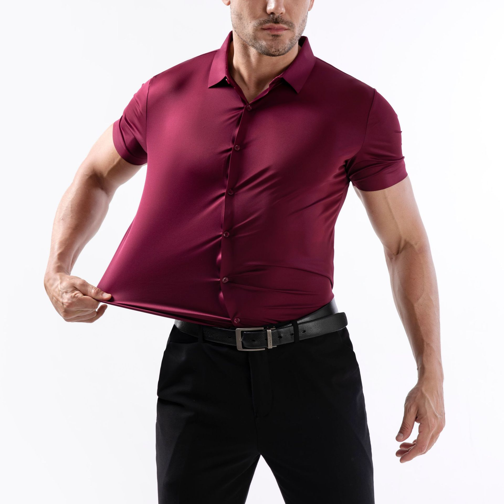 Men's Stretch Wrinkle‑Free Short‑Sleeve Dress Shirt-Tactilefable