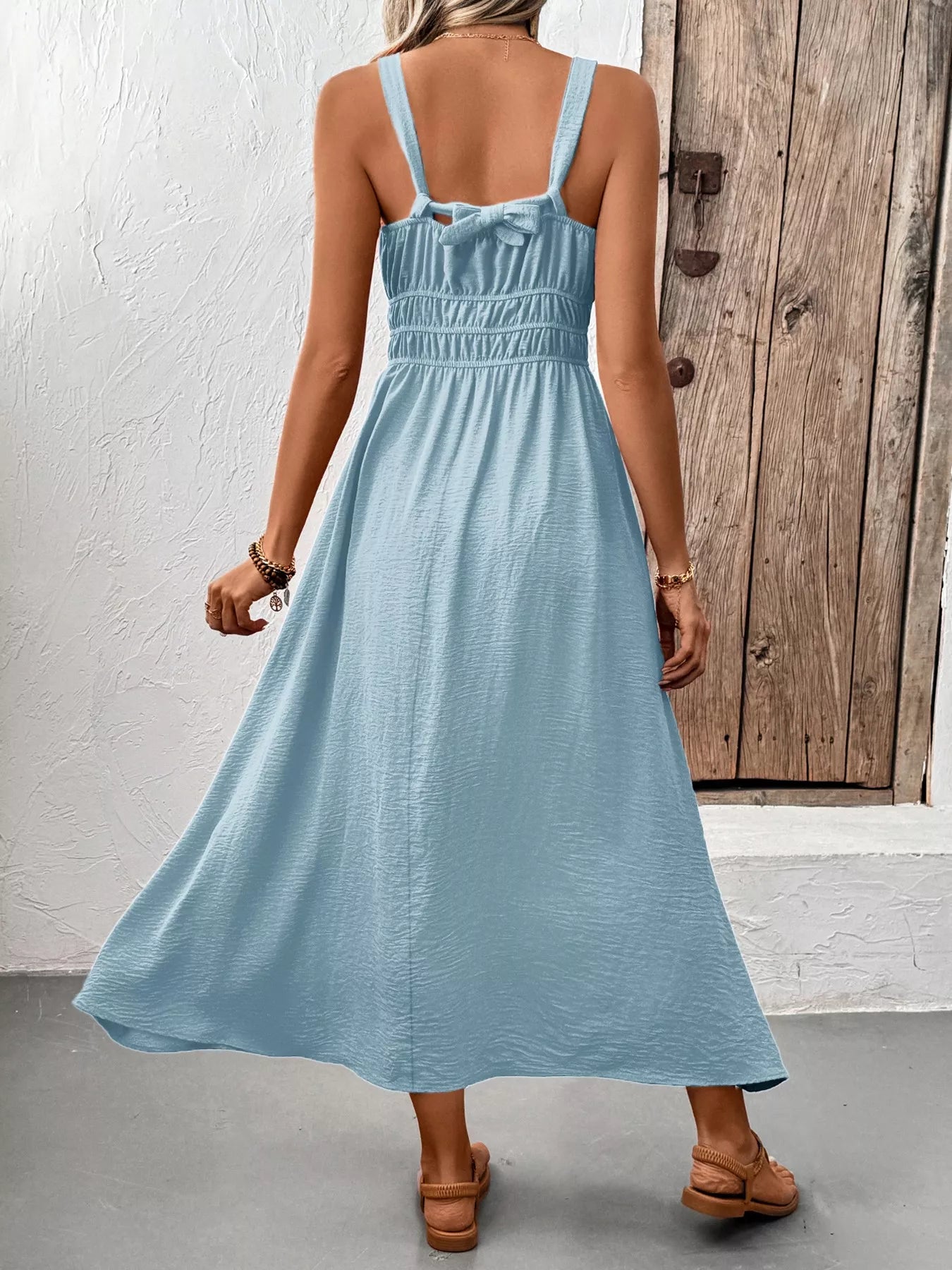 Smocked Sundress Midi | Light Blue or Coffee Brown-Tactilefable
