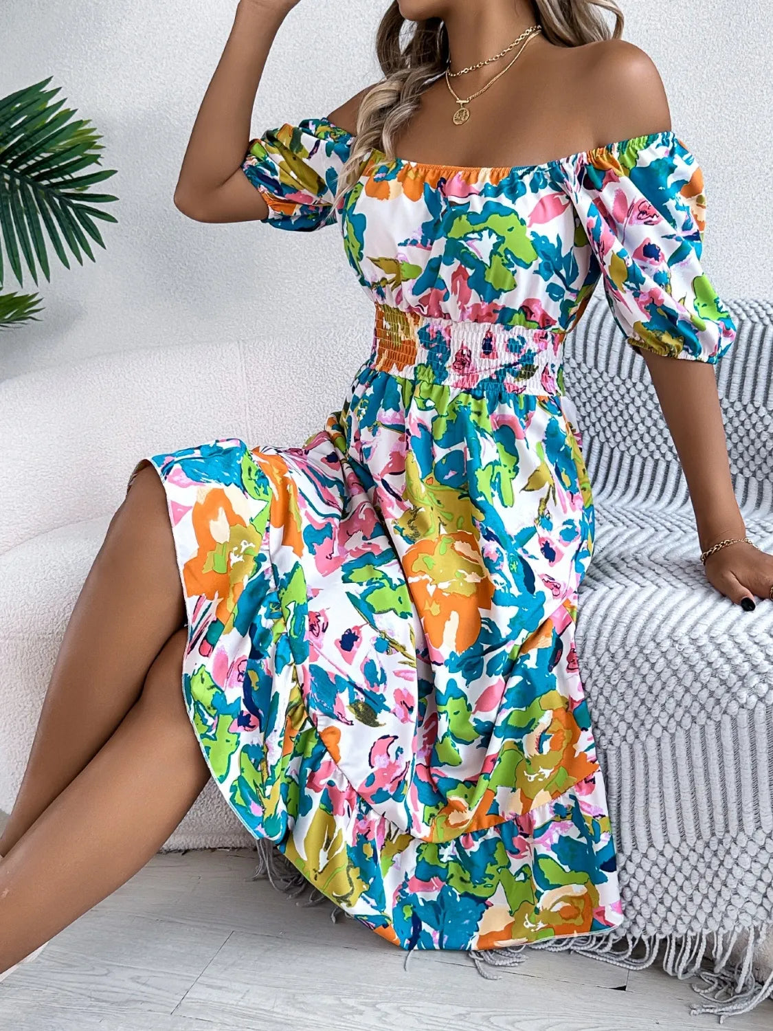 Floral Breeze Off-the-Shoulder Dress | 2 Colors | Poundton-Tactilefable