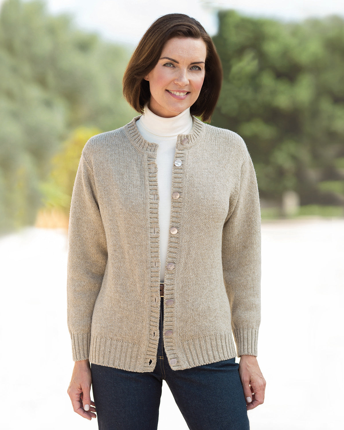 Ladies’ Pure Shetland Wool Cardigan – Natural-Tactilefable
