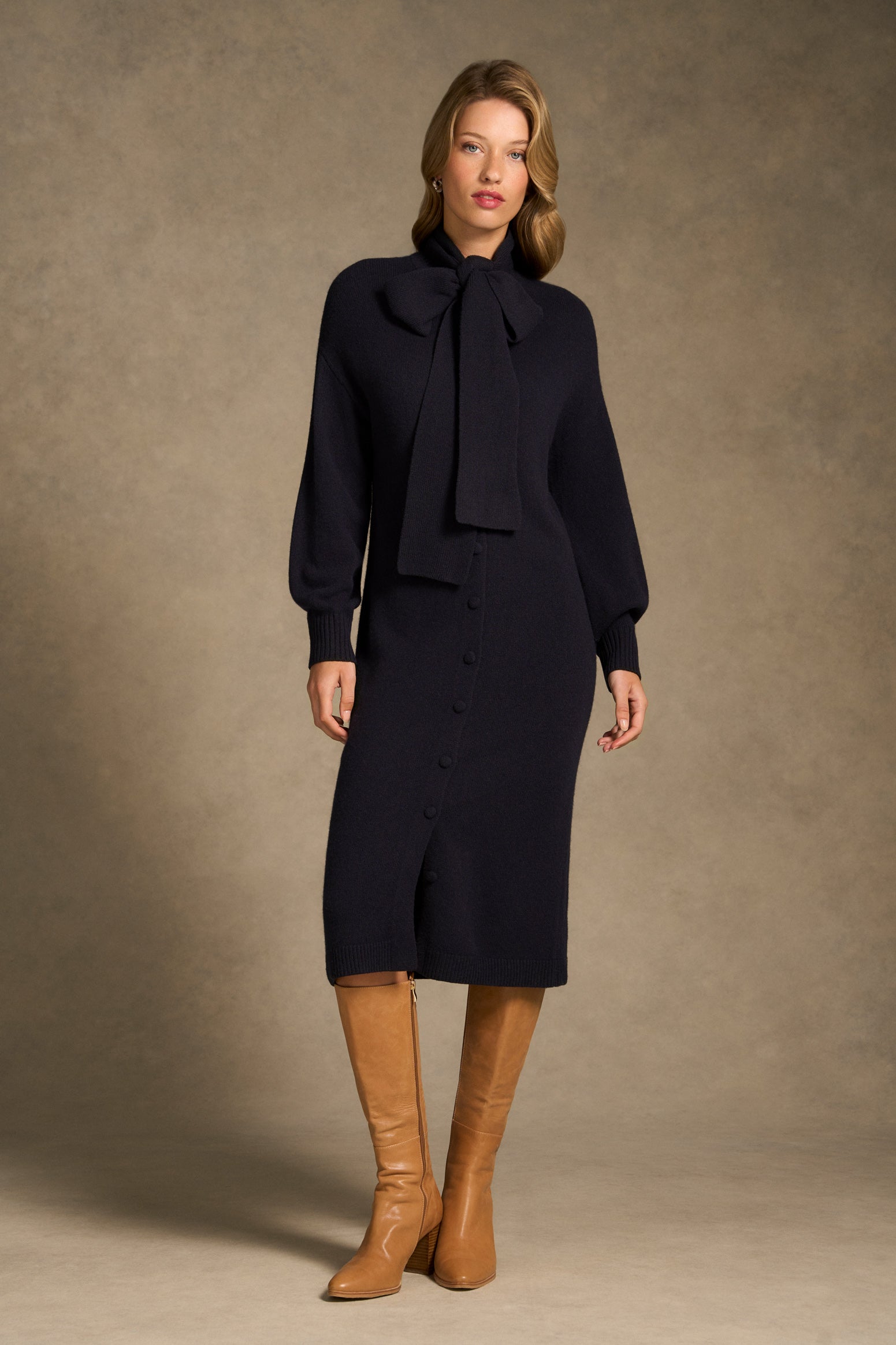 Tie Neck Cardigan Dress - Ink-Tactilefable