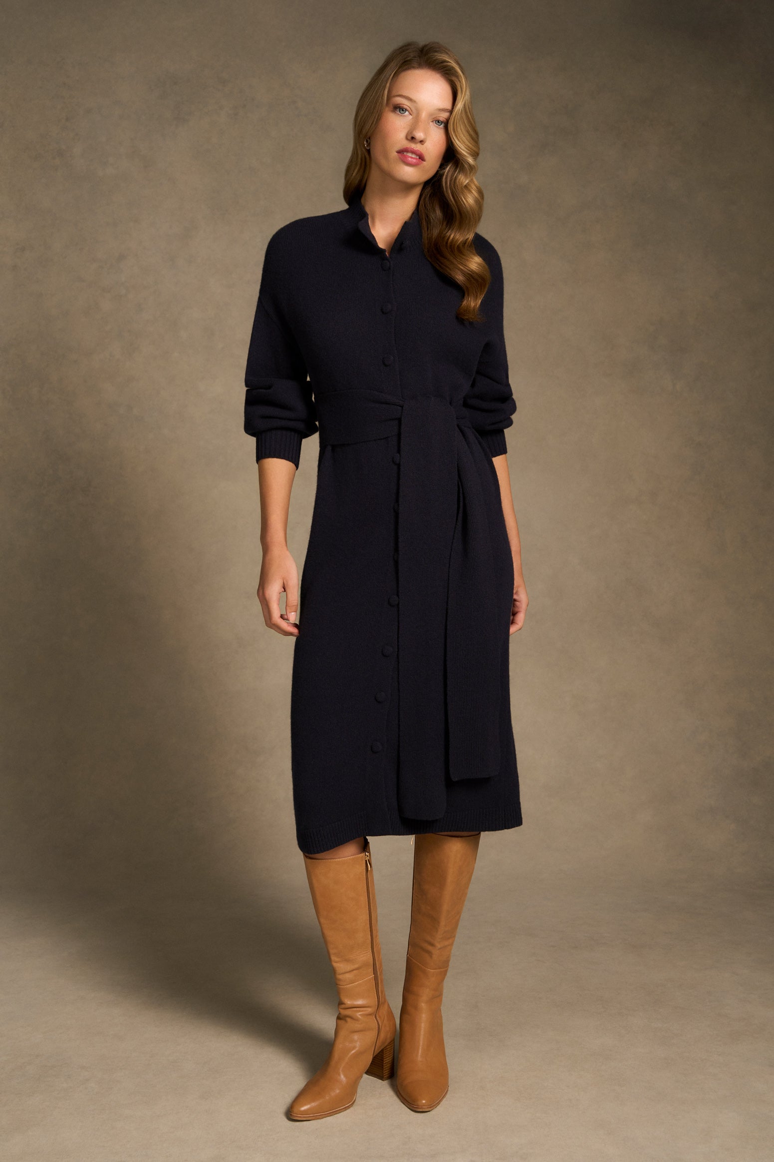 Tie Neck Cardigan Dress - Ink-Tactilefable