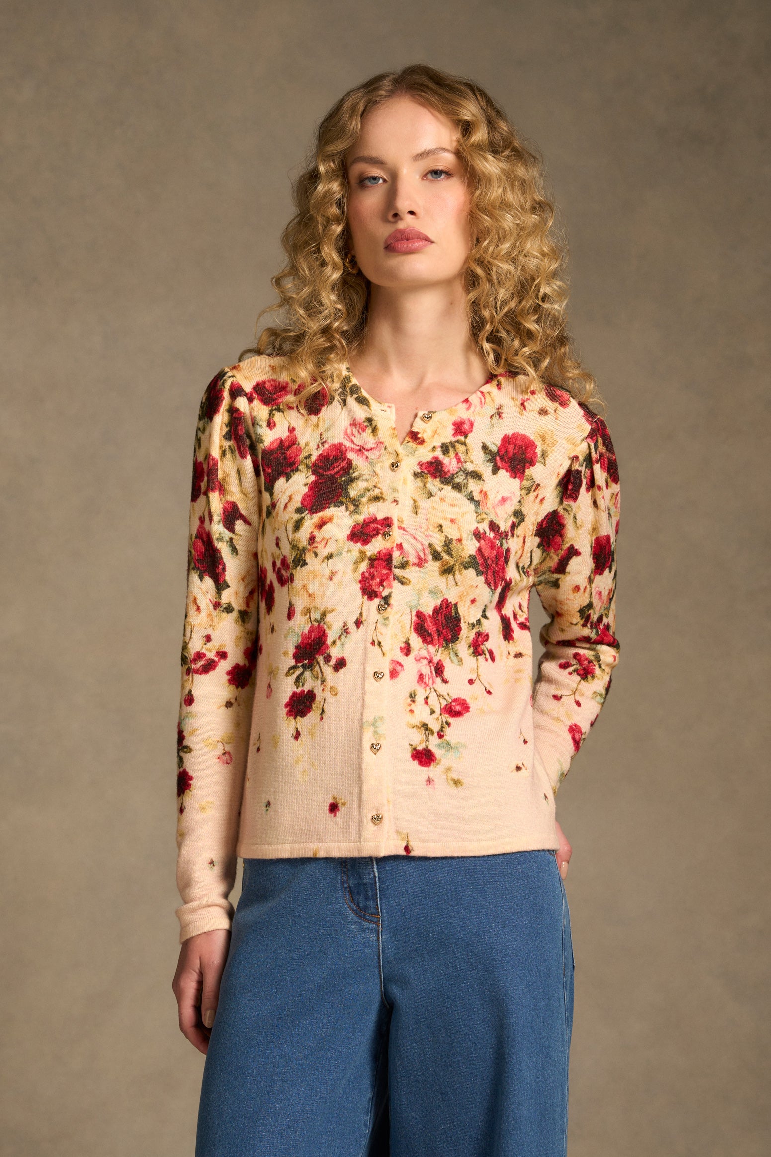 Printed Wool Cardigan - Sweet Blossoms Print-Tactilefable