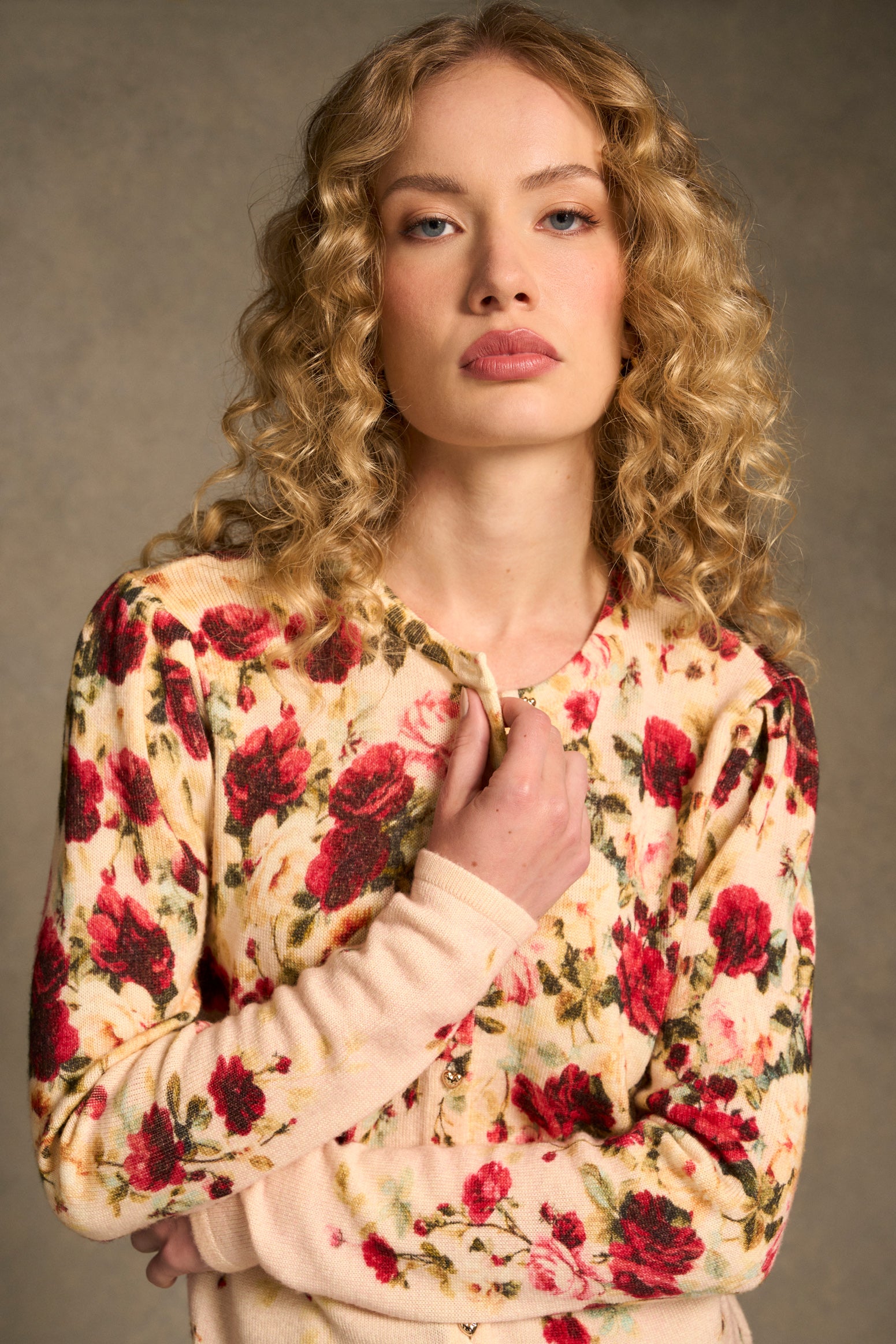 Printed Wool Cardigan - Sweet Blossoms Print-Tactilefable