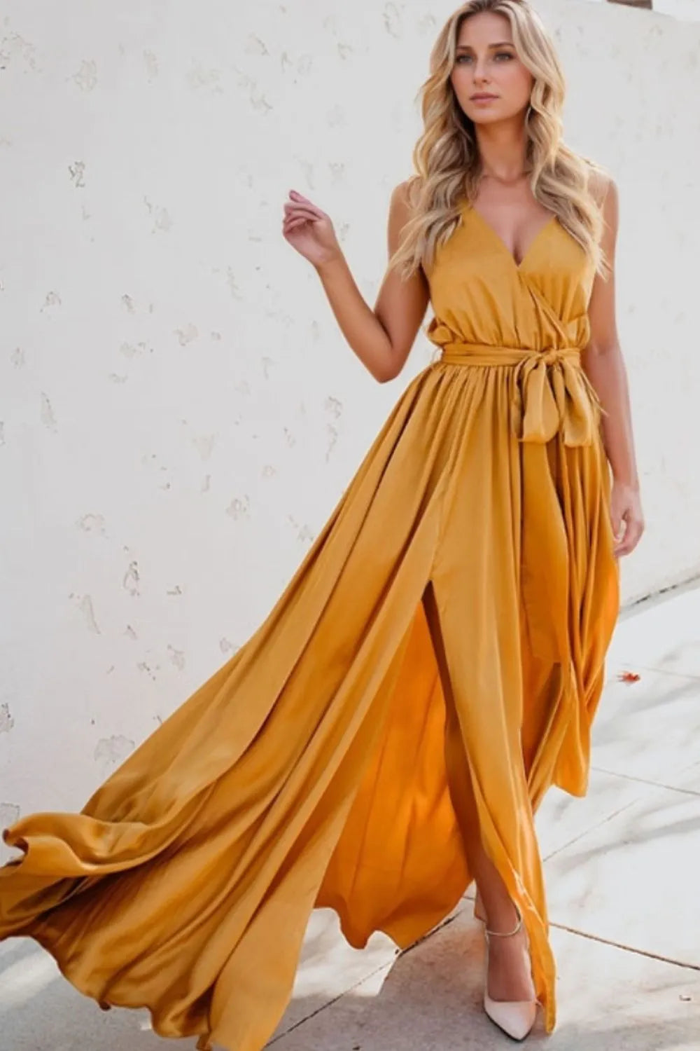 Gilded Hour Surplice Tie Waist Maxi Dress | 3 colors | Poundton-Tactilefable