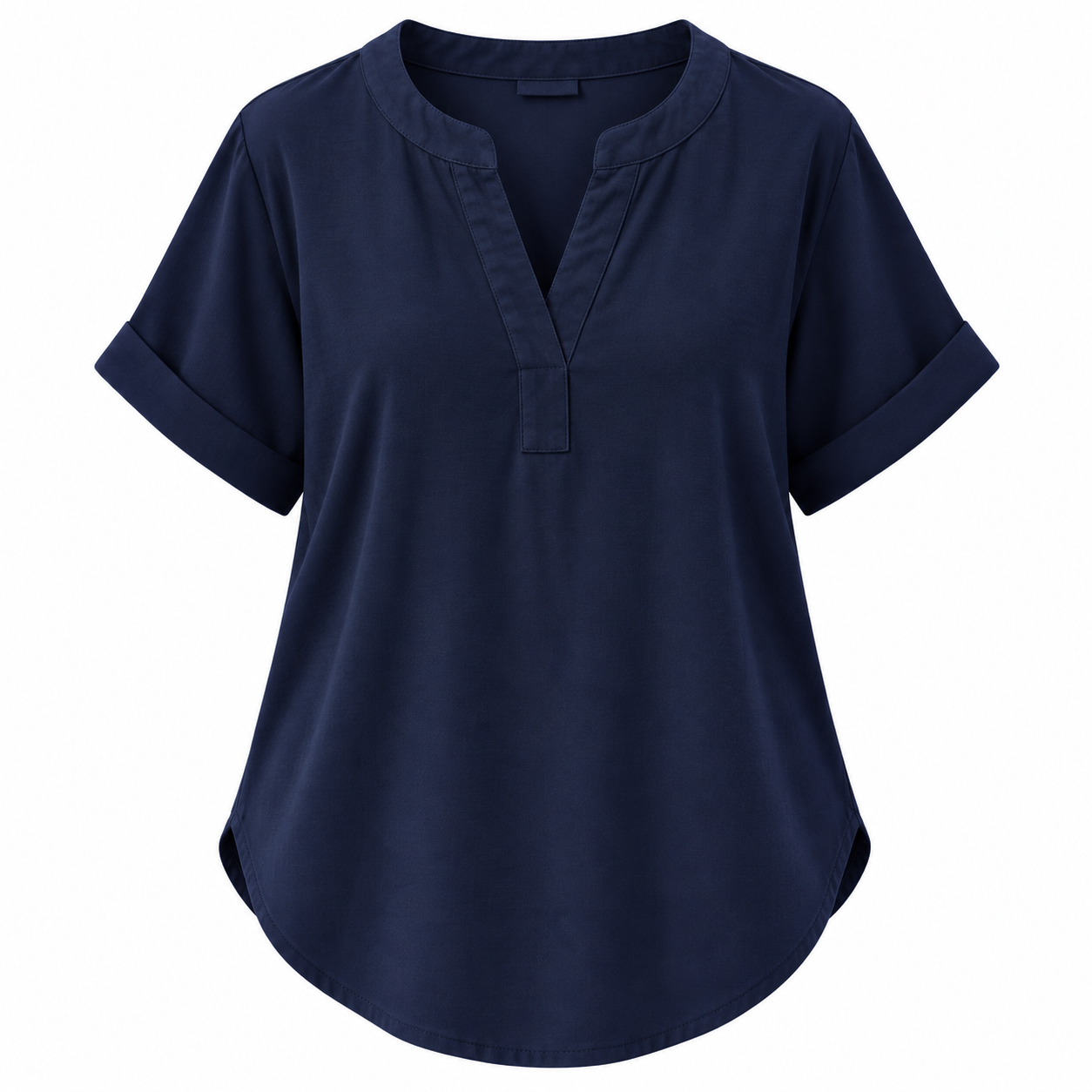 Notch Neck Rolled Cuff Blouse-Tactilefable
