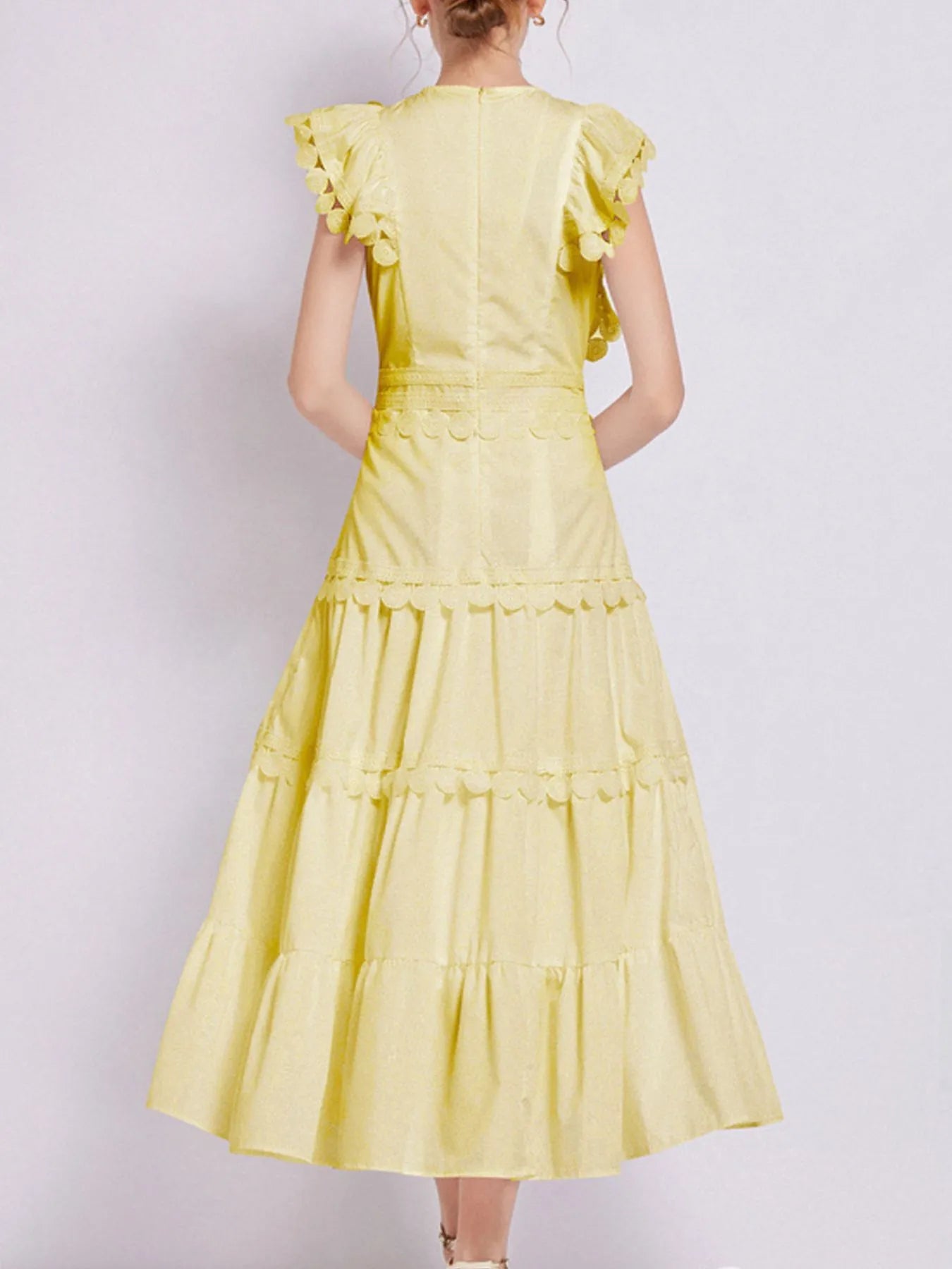 Flutter Sleeve Tiered Maxi Dress with Embroidered Trim | 3 Colors-Tactilefable
