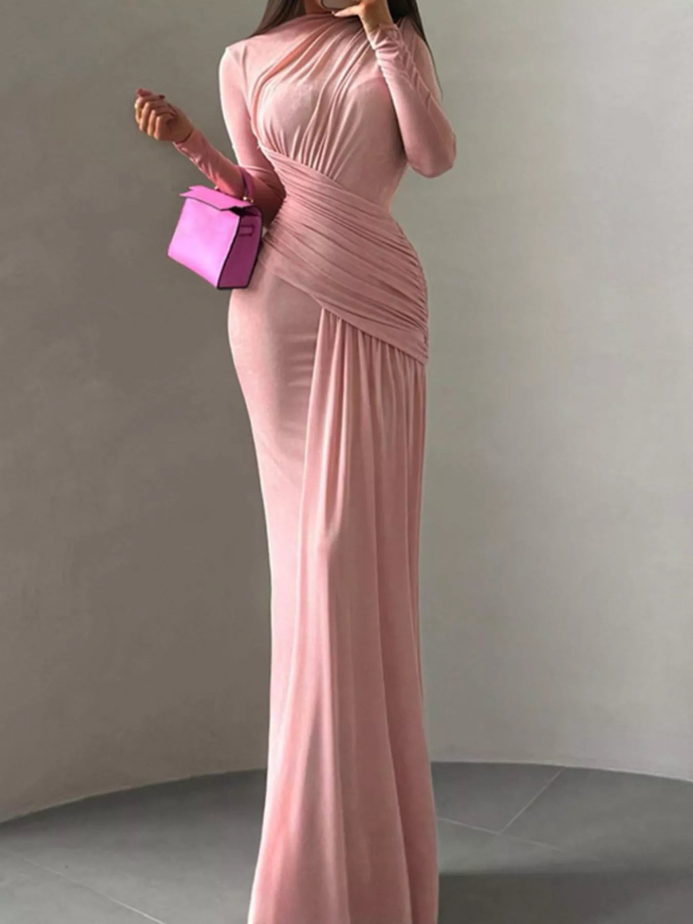 Ruched Long-Sleeve Maxi Dress | 3 Colors-Tactilefable