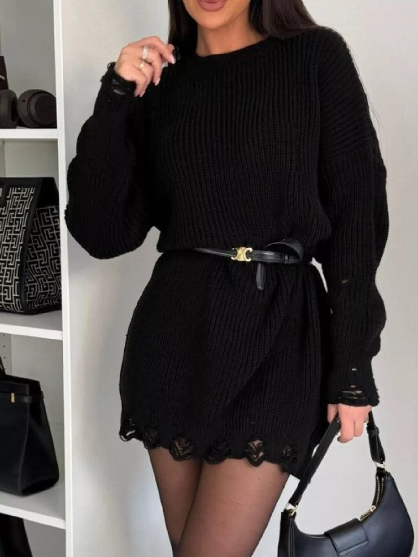 Shred Effect Sweater Dress | 3 Colors-Tactilefable