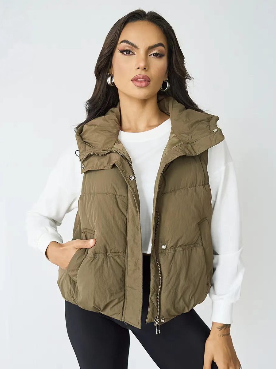 Women's Short Hooded Puffer Gilet, Loose‑Fit Zip‑Up Sleeveless Waistcoat for Autumn Winter Street Chic-TACTILEFABLE